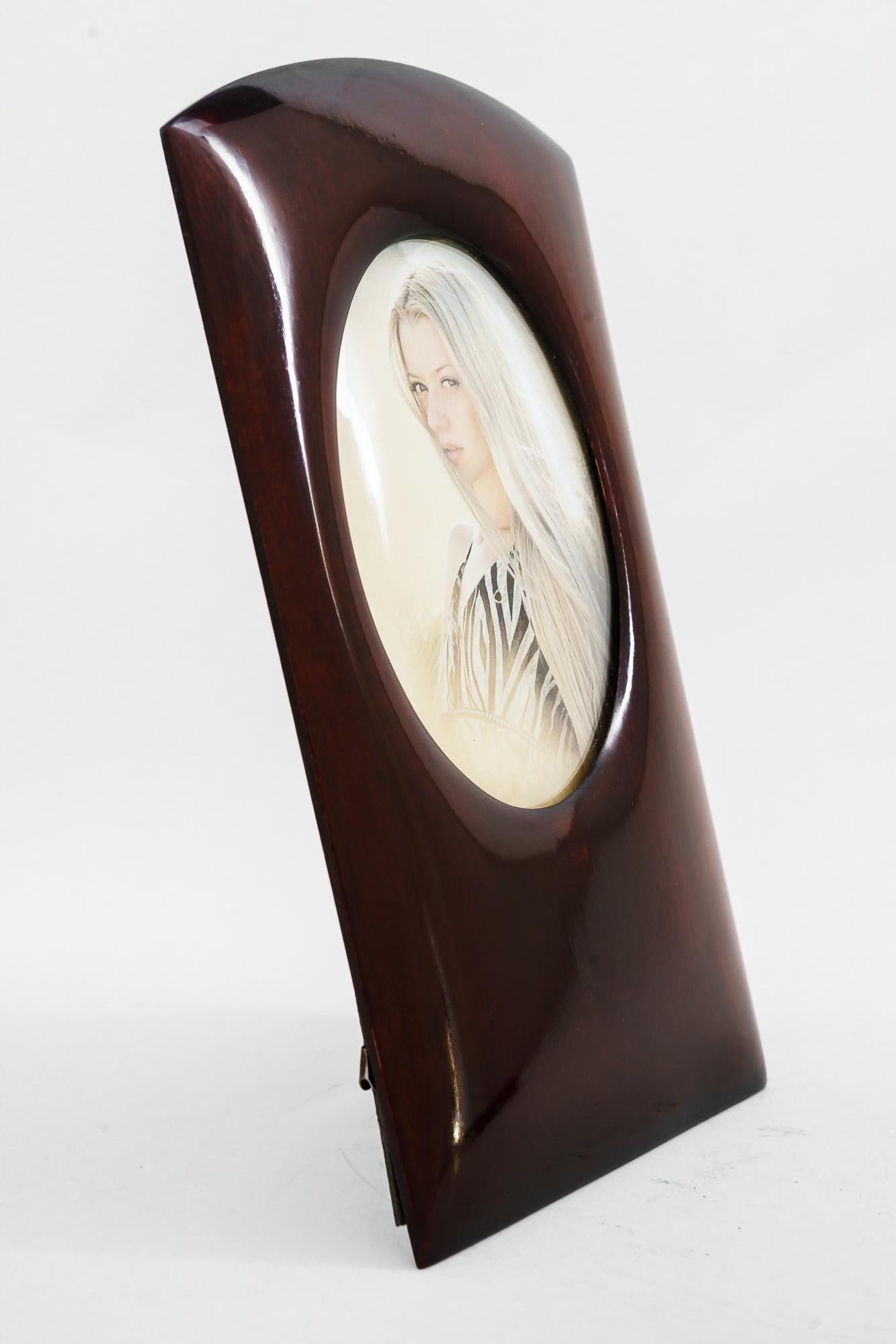 Austrian Art Deco Nutwood Picture Frame with Rounded Glass Vienna Around 1920s For Sale
