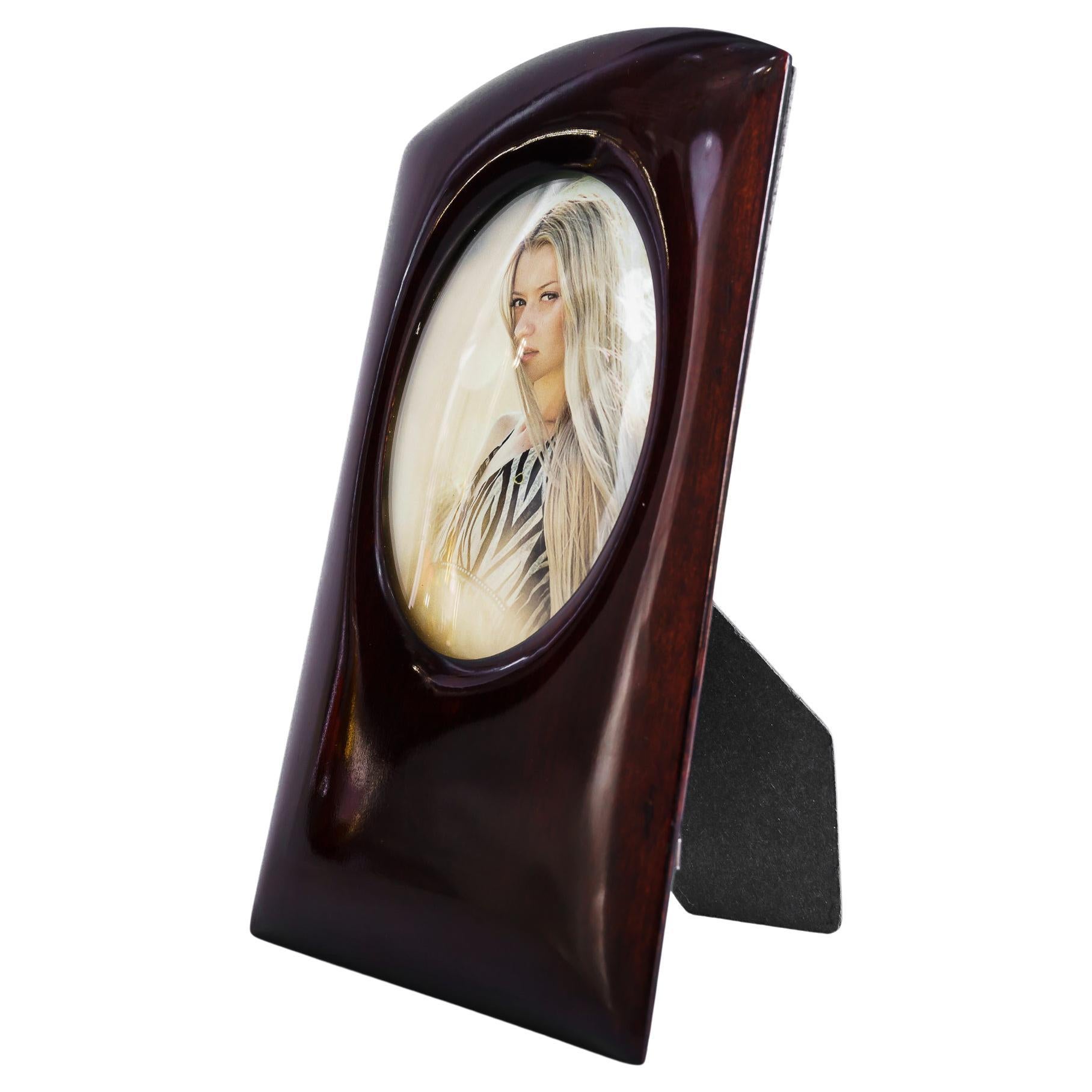 Art Deco Nutwood Picture Frame with Rounded Glass Vienna Around 1920s For Sale