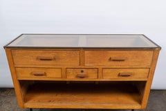 Art Deco Oak and Glass Cabinet with Drawers and a Shelf