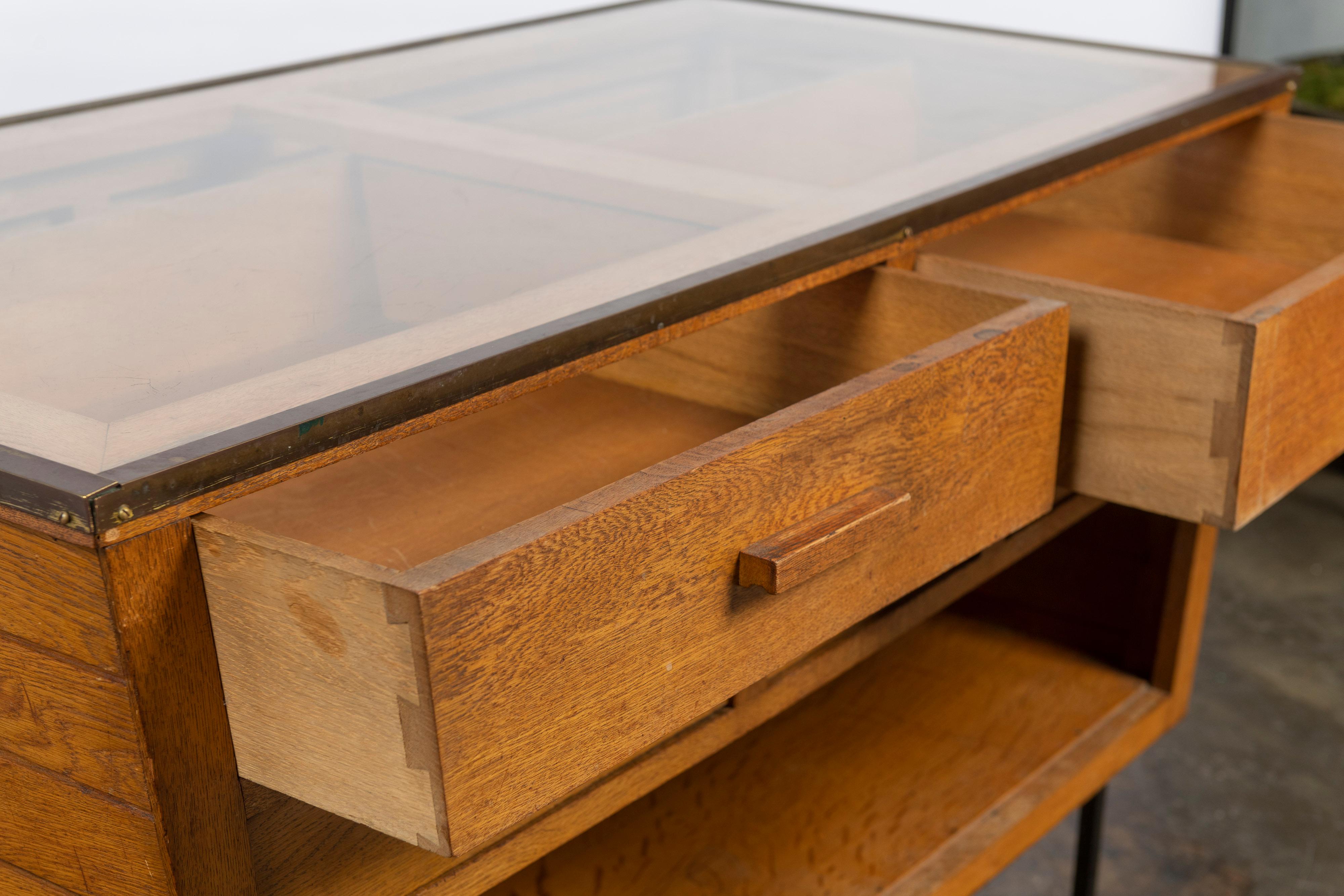 Art Deco Oak and Glass Cabinet with Drawers and a Shelf For Sale 4