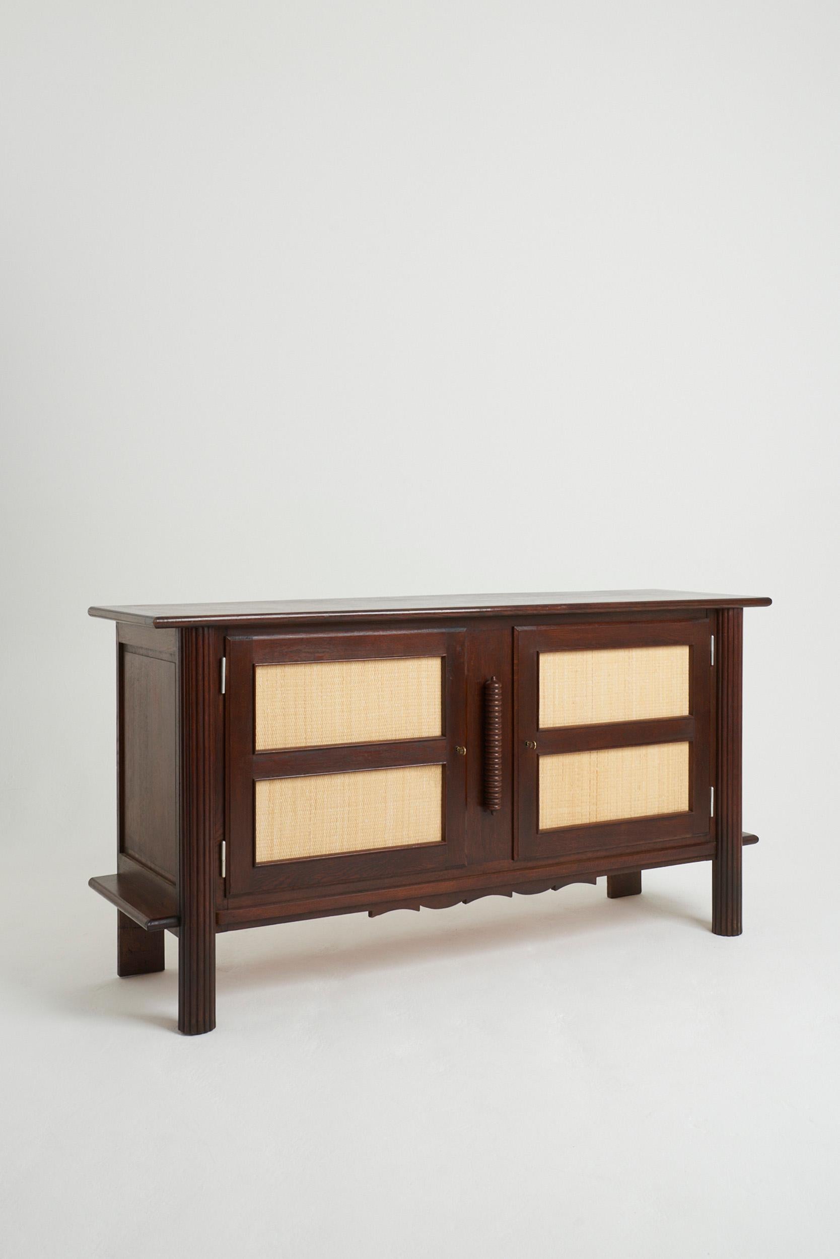 French Art Deco Oak and Rattan Sideboard For Sale
