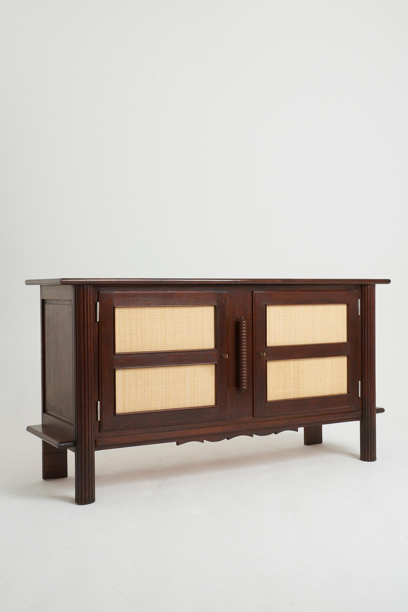 Art Deco Oak and Rattan Sideboard In Good Condition For Sale In London, GB