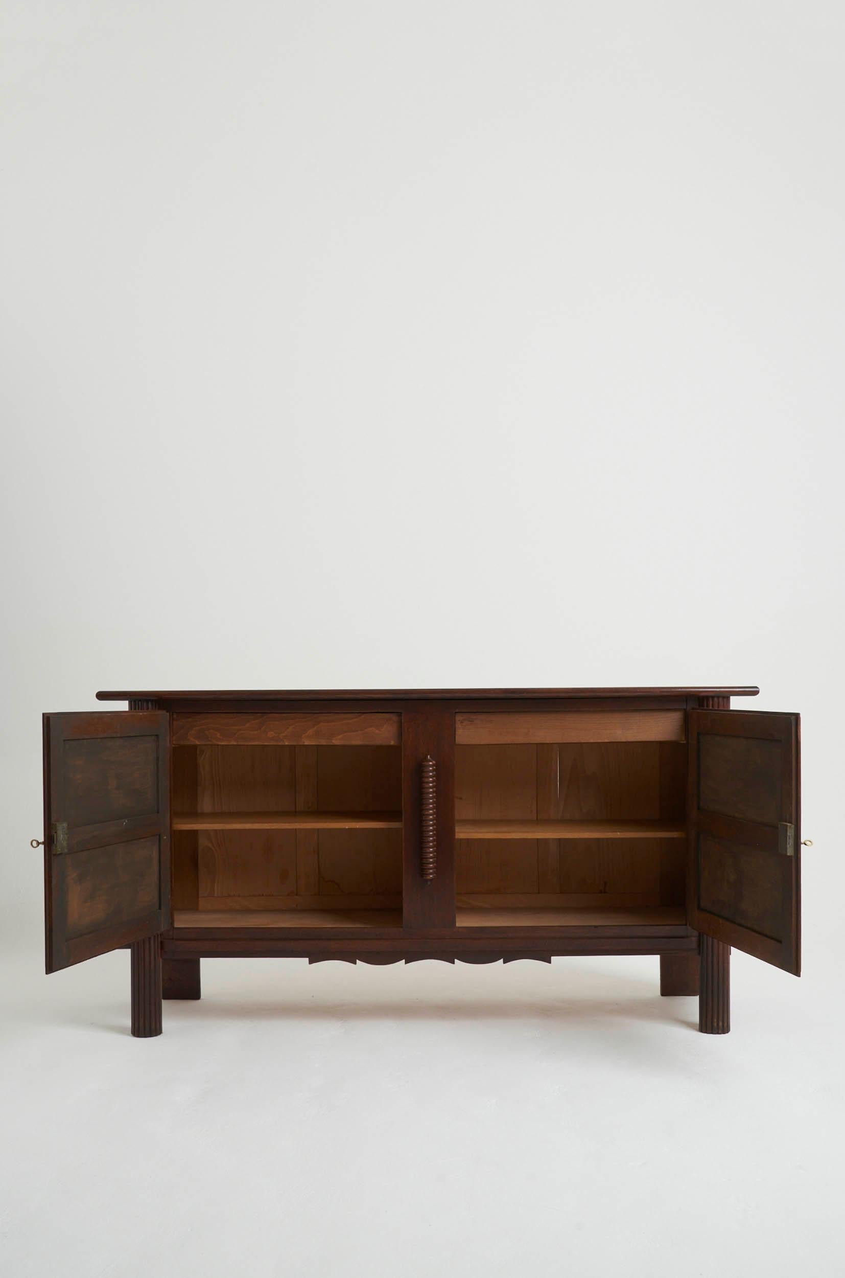 20th Century Art Deco Oak and Rattan Sideboard For Sale