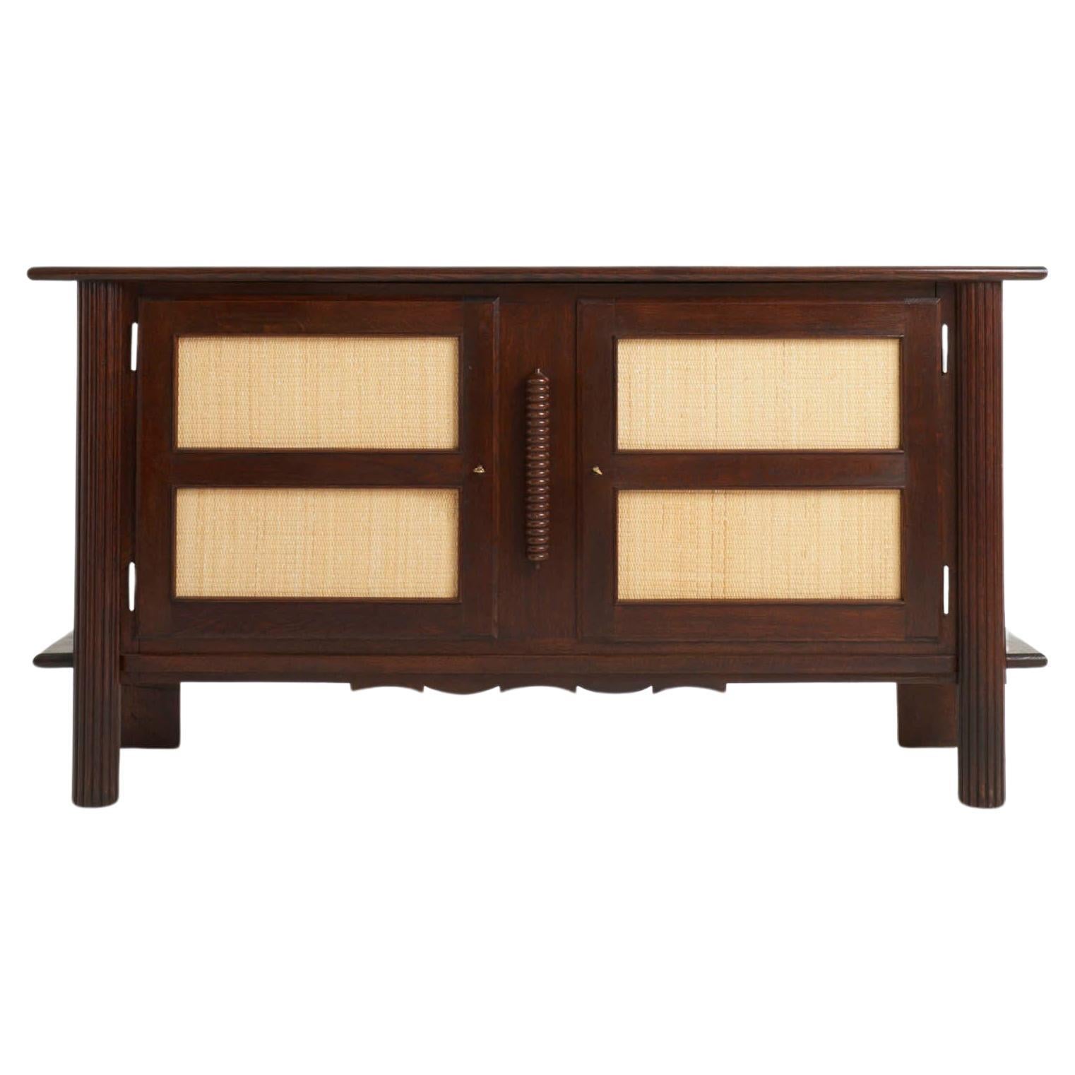 Art Deco Oak and Rattan Sideboard For Sale