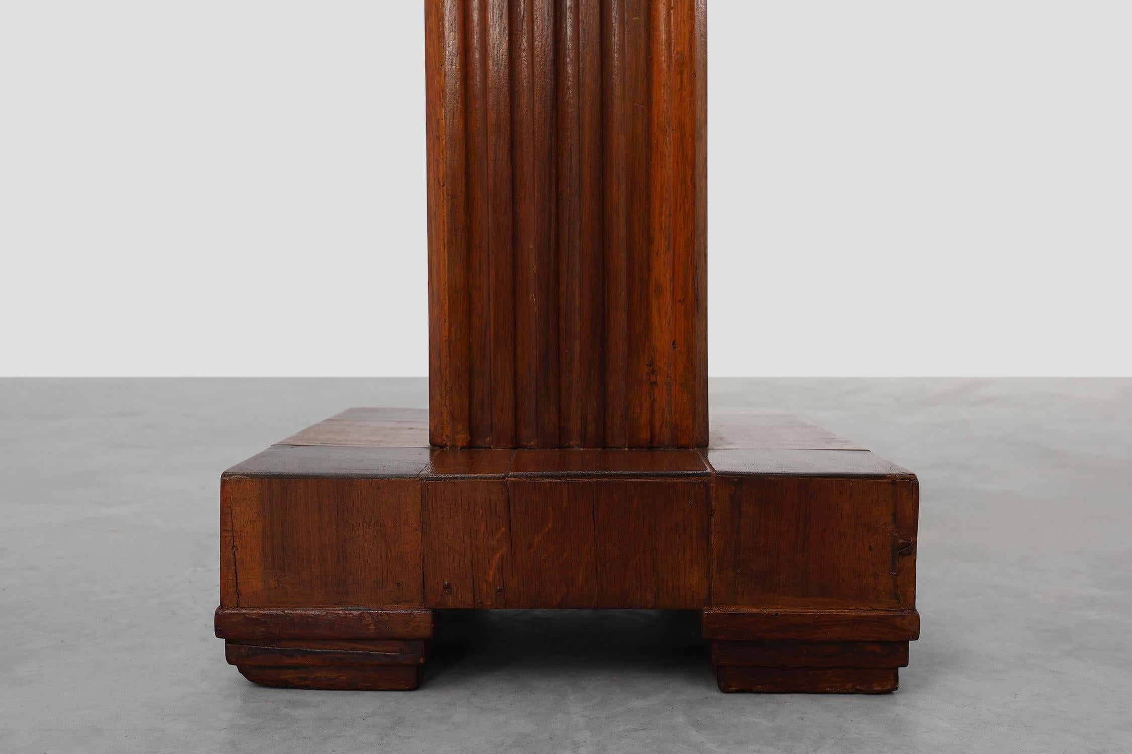 Art Deco oak and red marble pedestal or side table, France 1920s in vendita 4