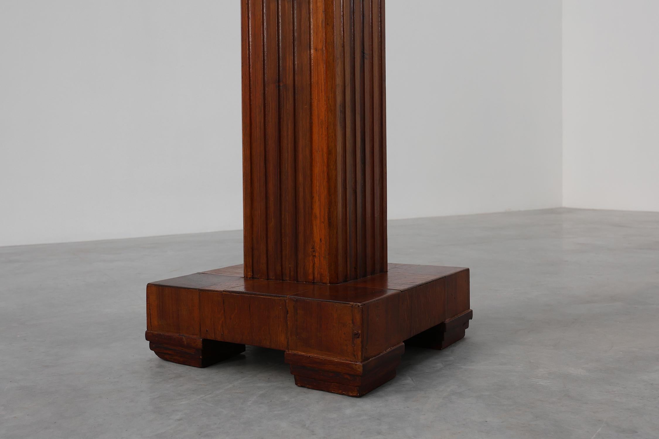 Art Deco oak and red marble pedestal or side table, France 1920s in vendita 5