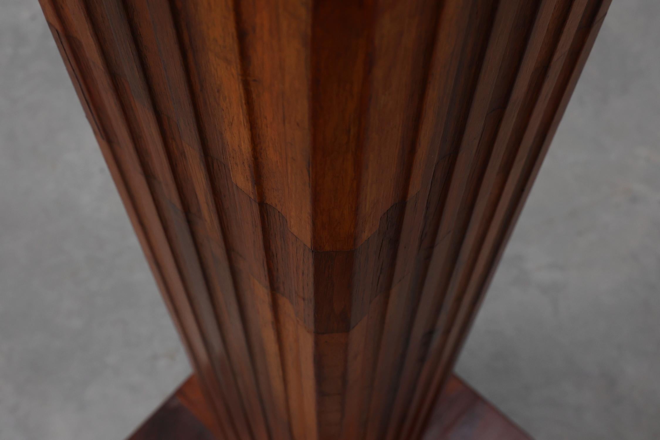 Art Deco oak and red marble pedestal or side table, France 1920s in vendita 7