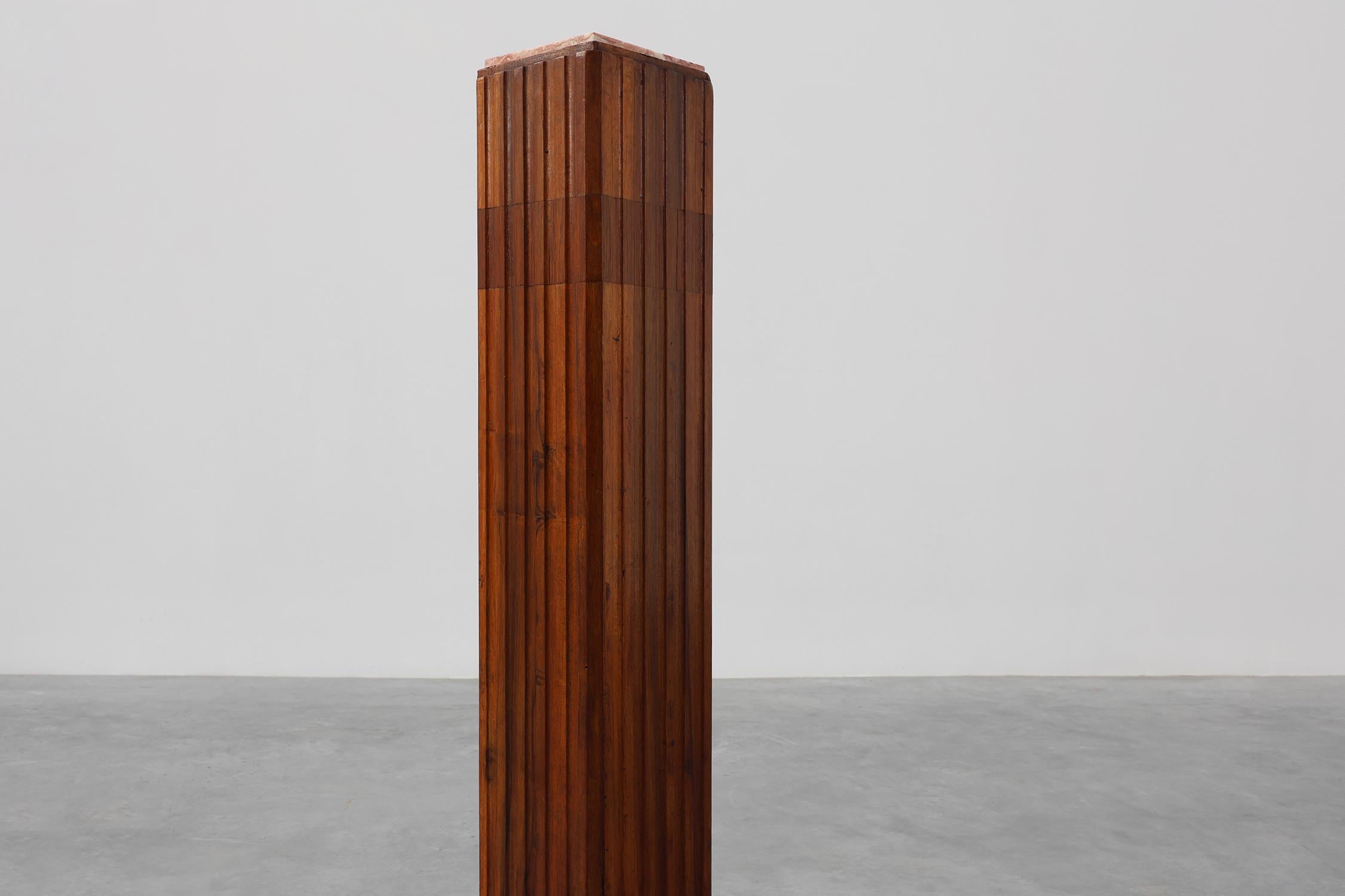 Art Déco Art Deco oak and red marble pedestal or side table, France 1920s in vendita