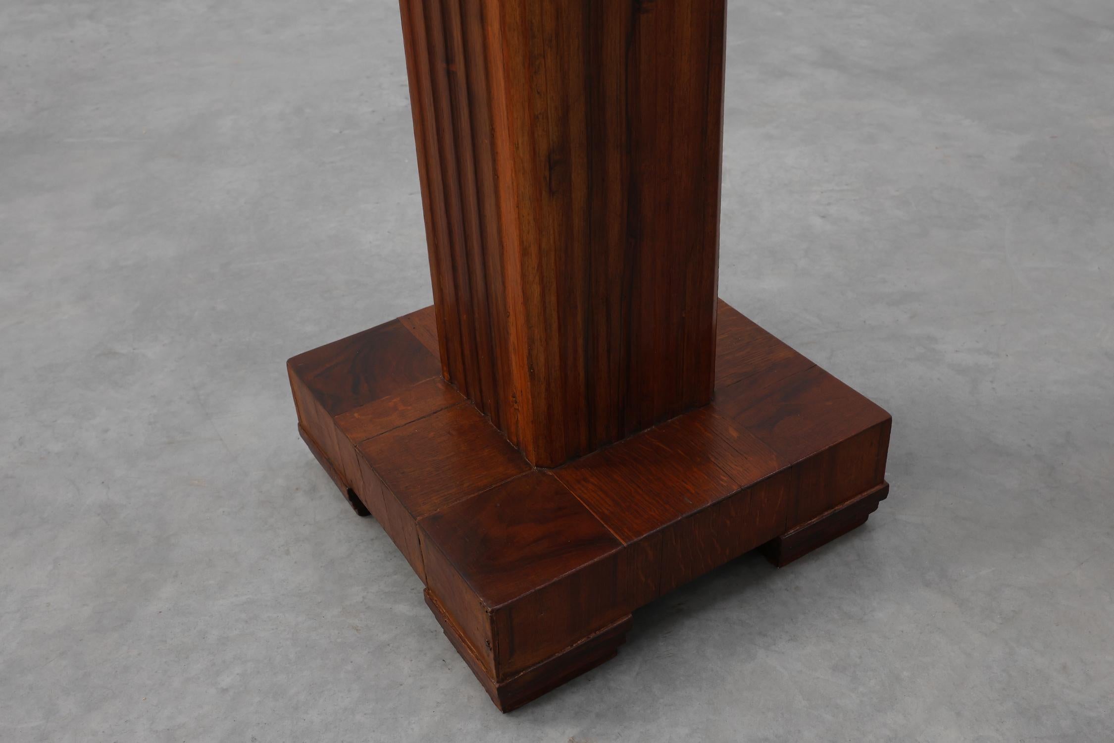 Art Deco oak and red marble pedestal or side table, France 1920s in vendita 2