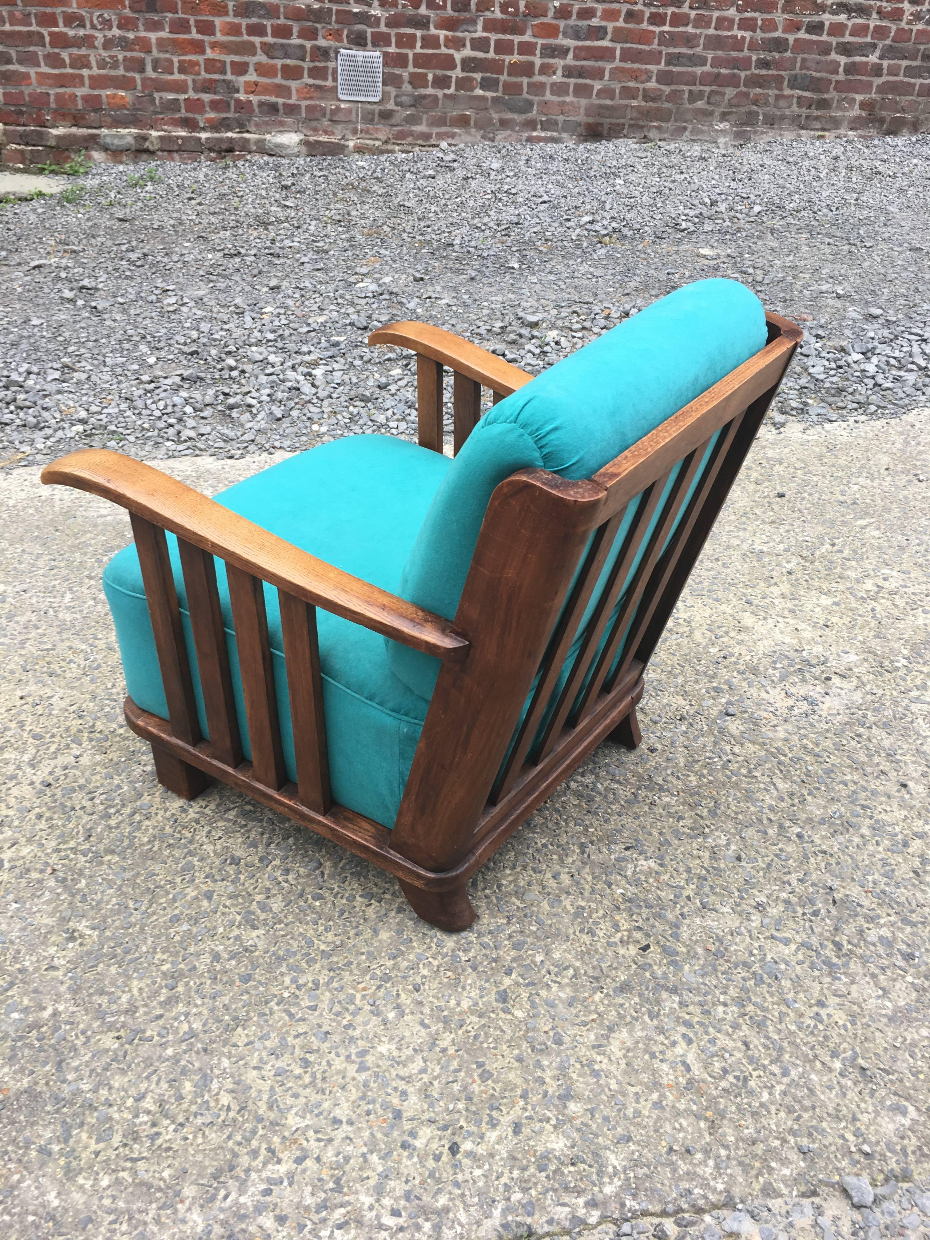 European Art Deco Oak Armchair in the Style of Maxime Old, circa 1940 For Sale