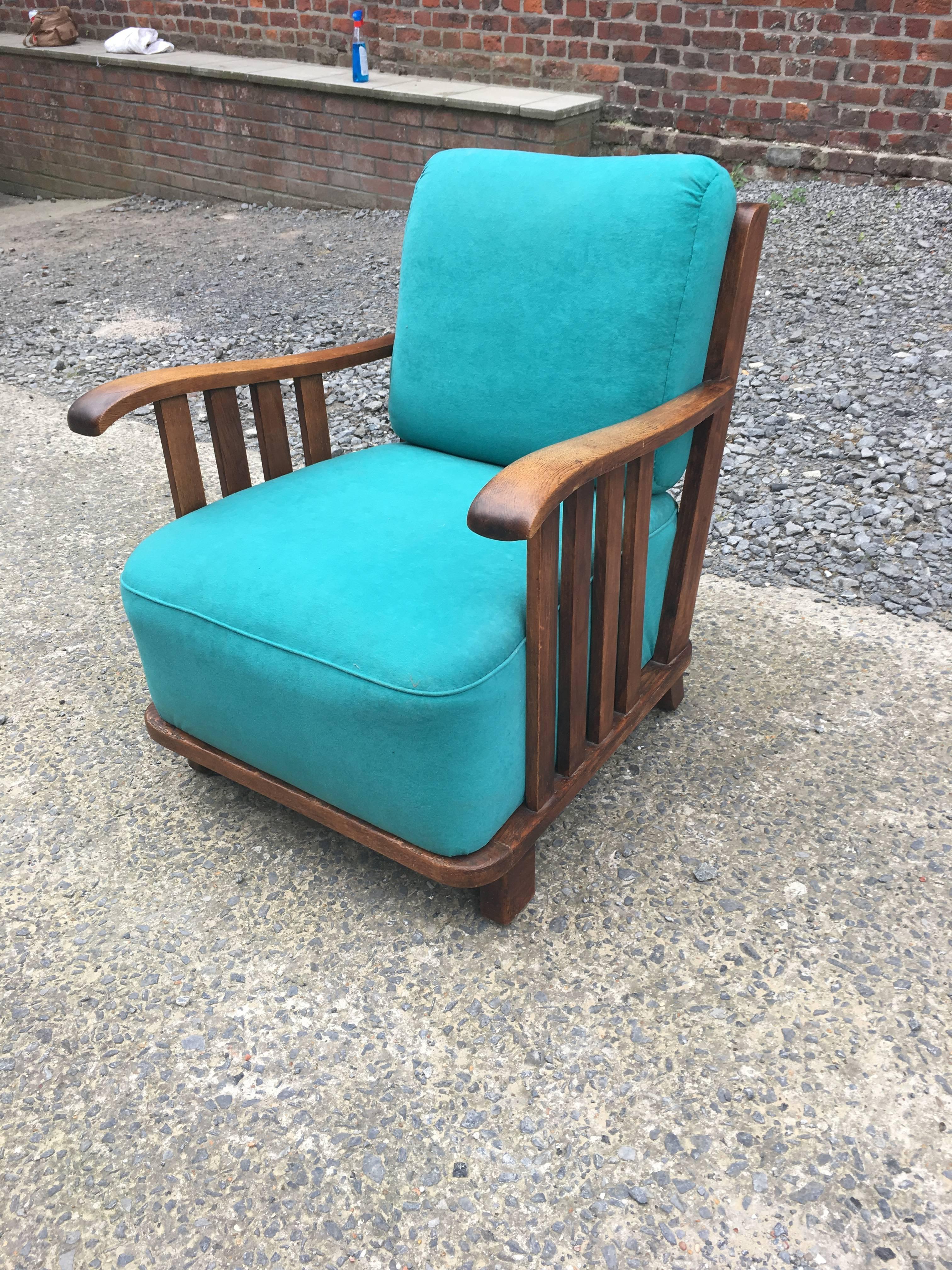 Art Deco Oak Armchair in the Style of Maxime Old, circa 1940 In Excellent Condition For Sale In Saint-Ouen, FR
