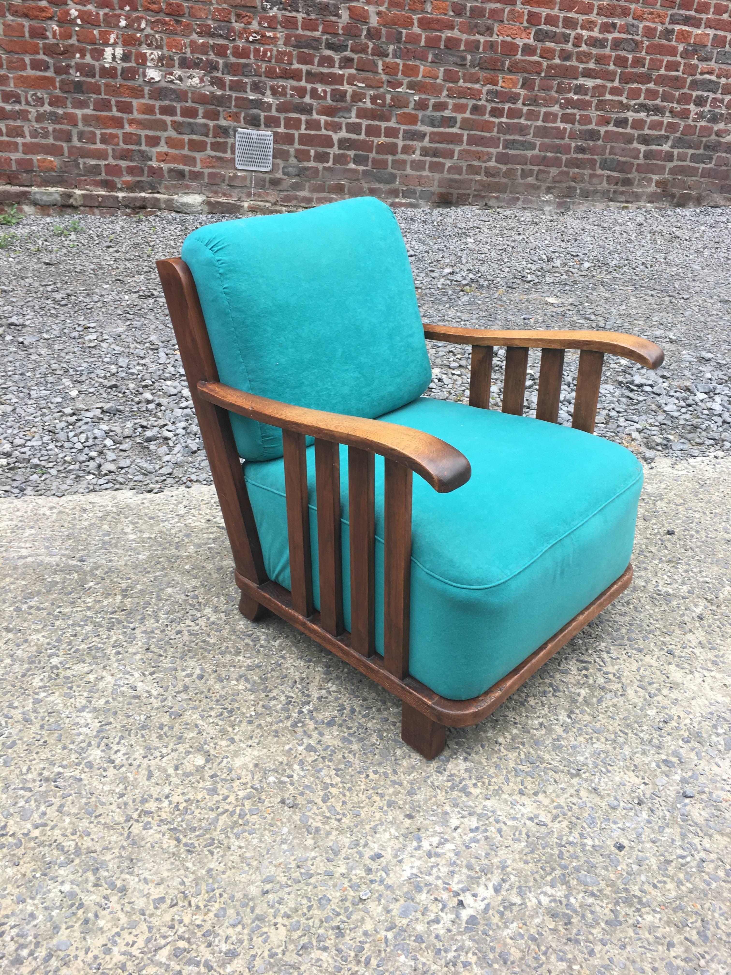 Mid-20th Century Art Deco Oak Armchair in the Style of Maxime Old, circa 1940 For Sale