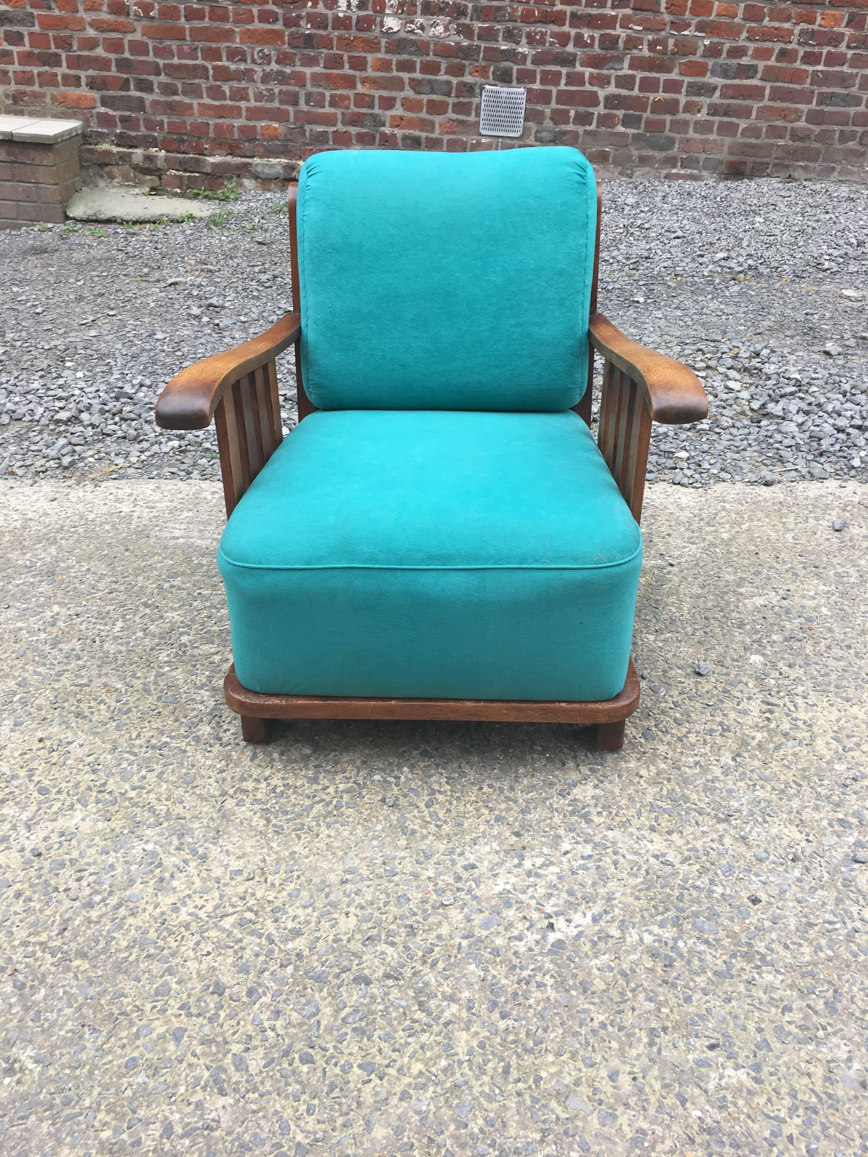 Art Deco Oak Armchair in the Style of Maxime Old, circa 1940 For Sale 1