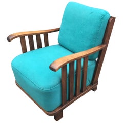 Vintage Art Deco Oak Armchair in the Style of Maxime Old, circa 1940