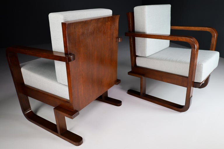 French Art-Deco Oak Armchairs in Reupholstered in Fabric, France, 1930s For Sale