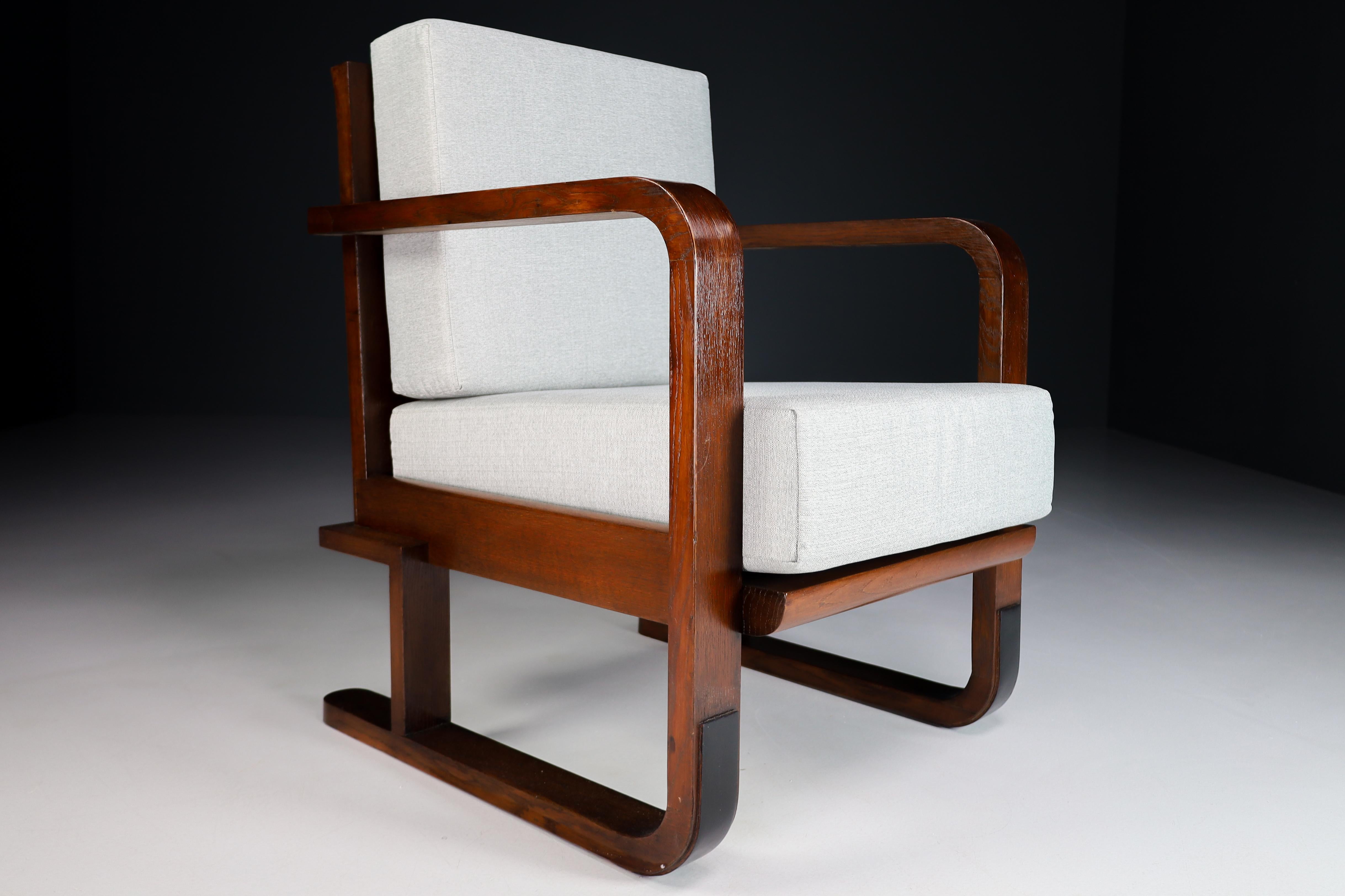 Art-Deco Oak Armchairs in Reupholstered in Fabric, France, 1930s 2