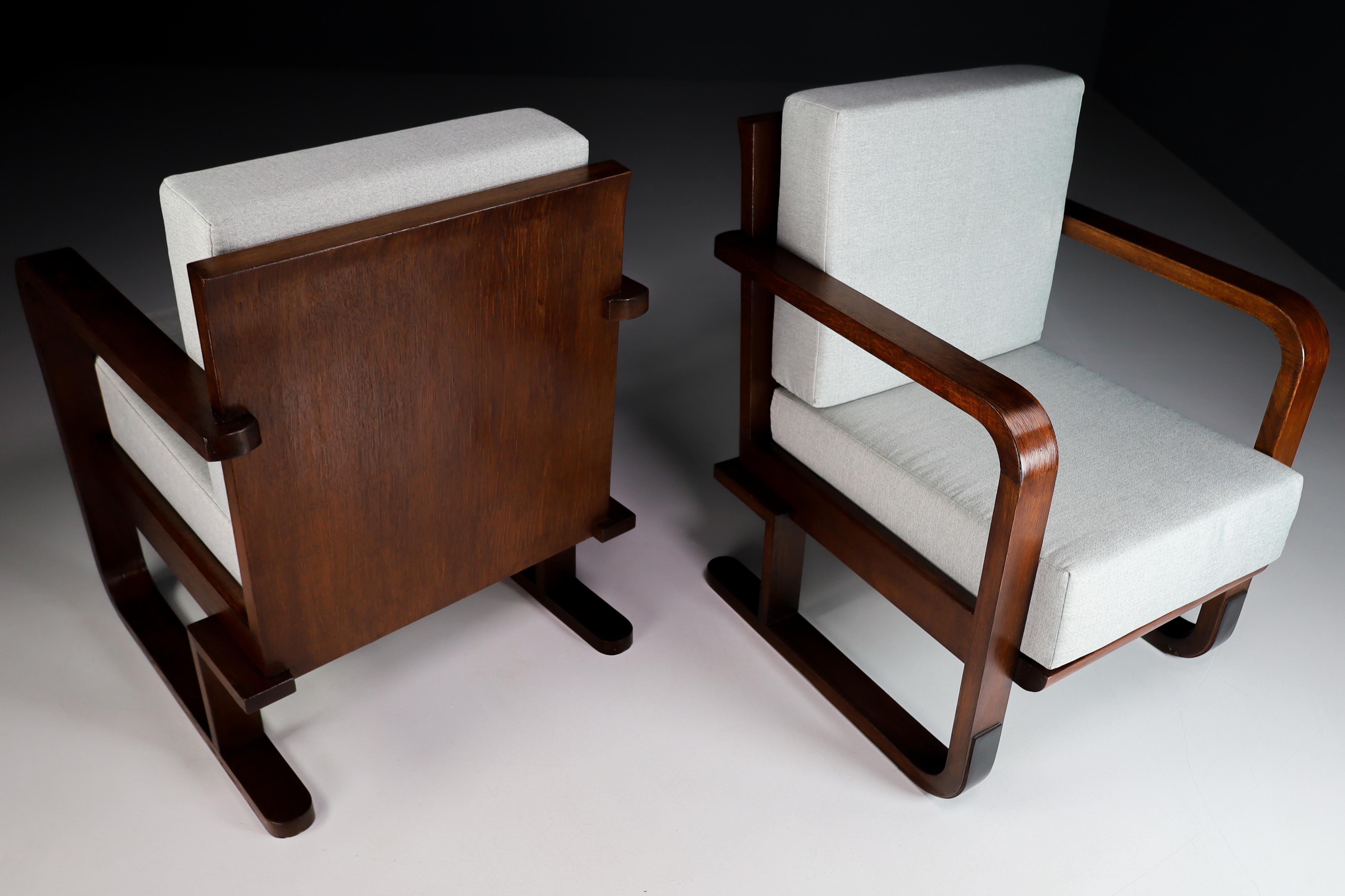 Art-Deco Oak Armchairs in Reupholstered in Fabric, France, 1930s 3