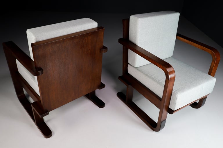Art-Deco Oak Armchairs in Reupholstered in Fabric, France, 1930s For Sale 3