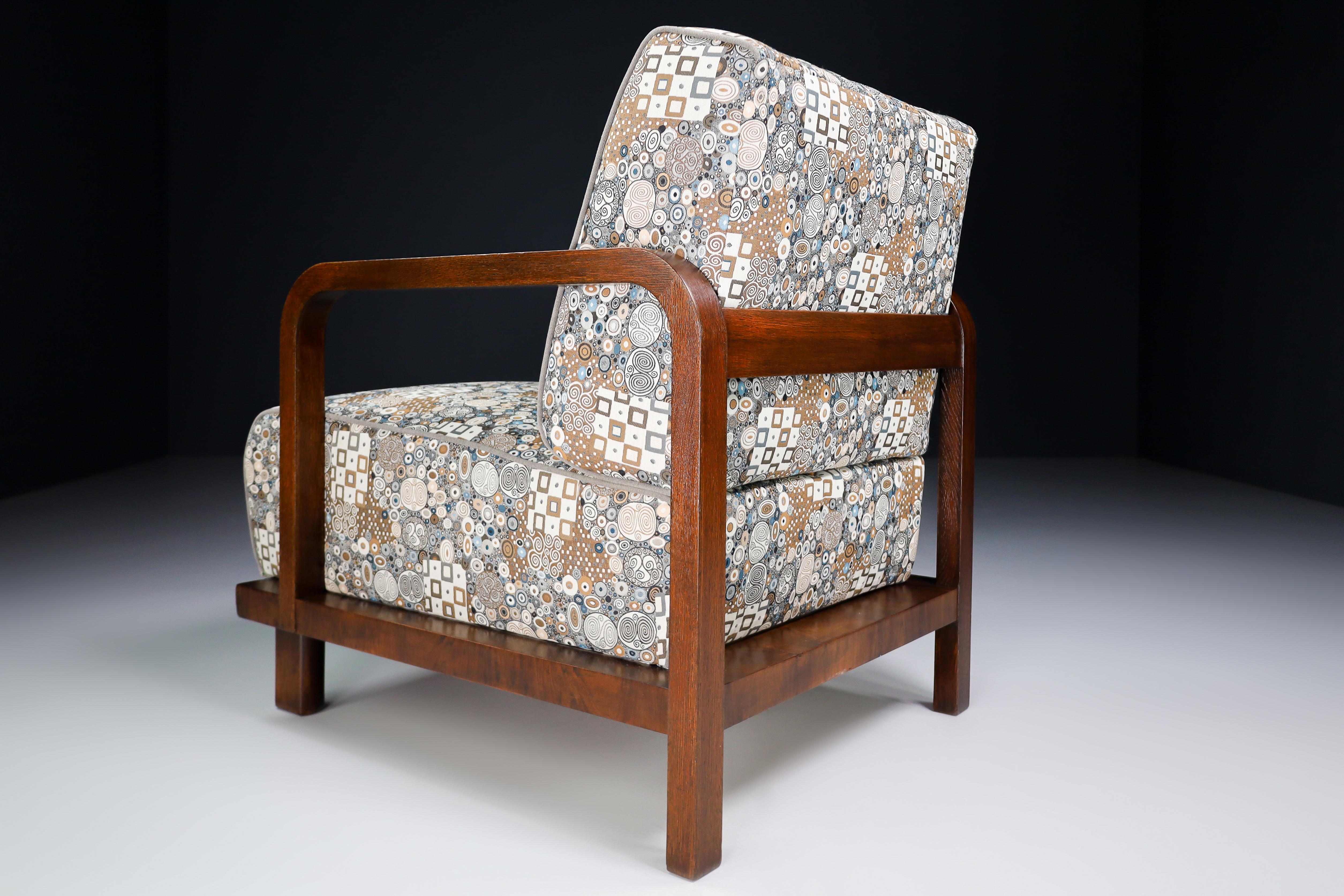 Czech Art-Deco Oak Armchairs in Reupholstered in Fabric, Praque, 1930s