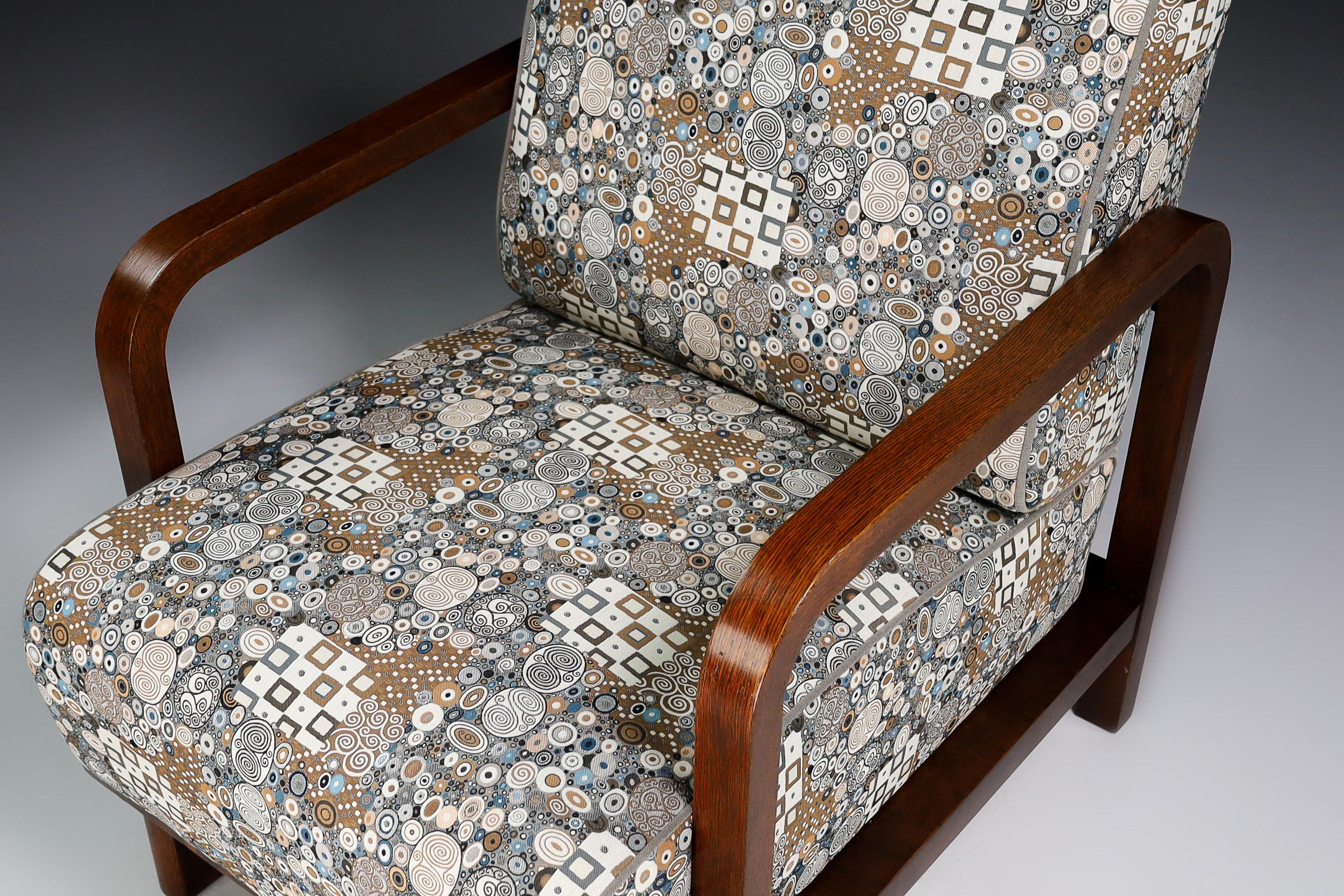 Bentwood Art-Deco Oak Armchairs in Reupholstered in Fabric, Praque, 1930s