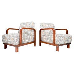 Art-Deco Oak Armchairs in Reupholstered in Fabric, Praque, 1930s