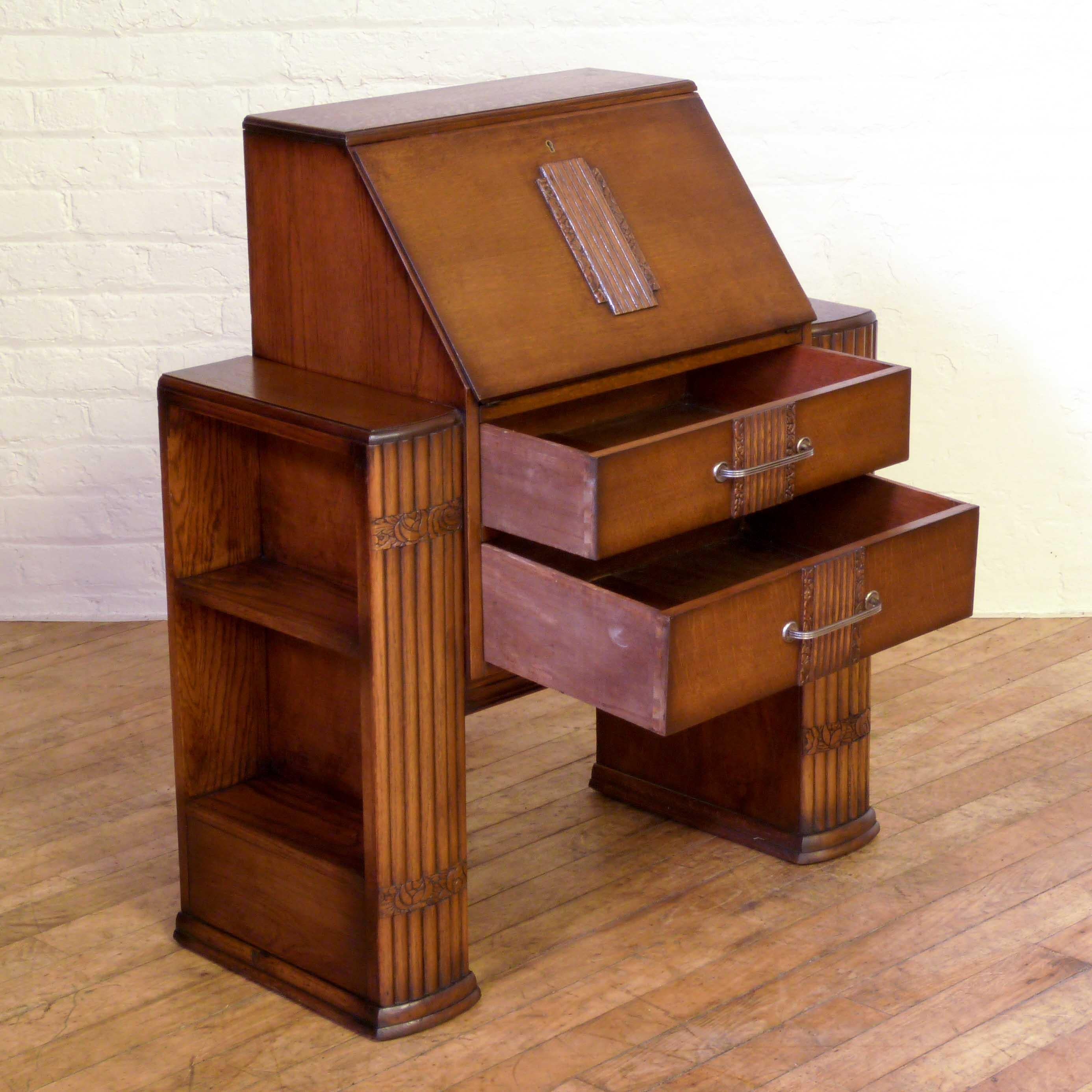 English Art Deco Oak Bureau