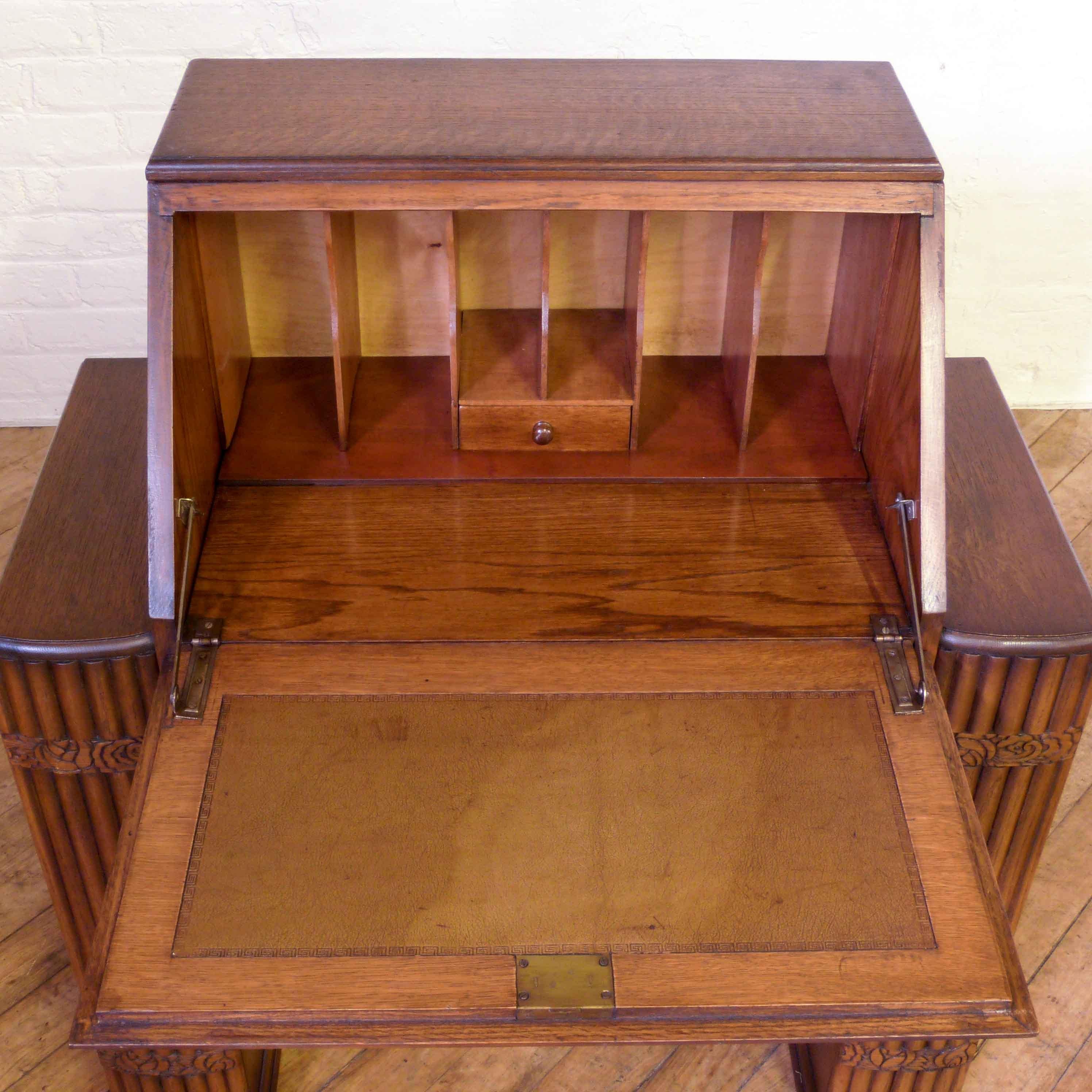 Carved Art Deco Oak Bureau