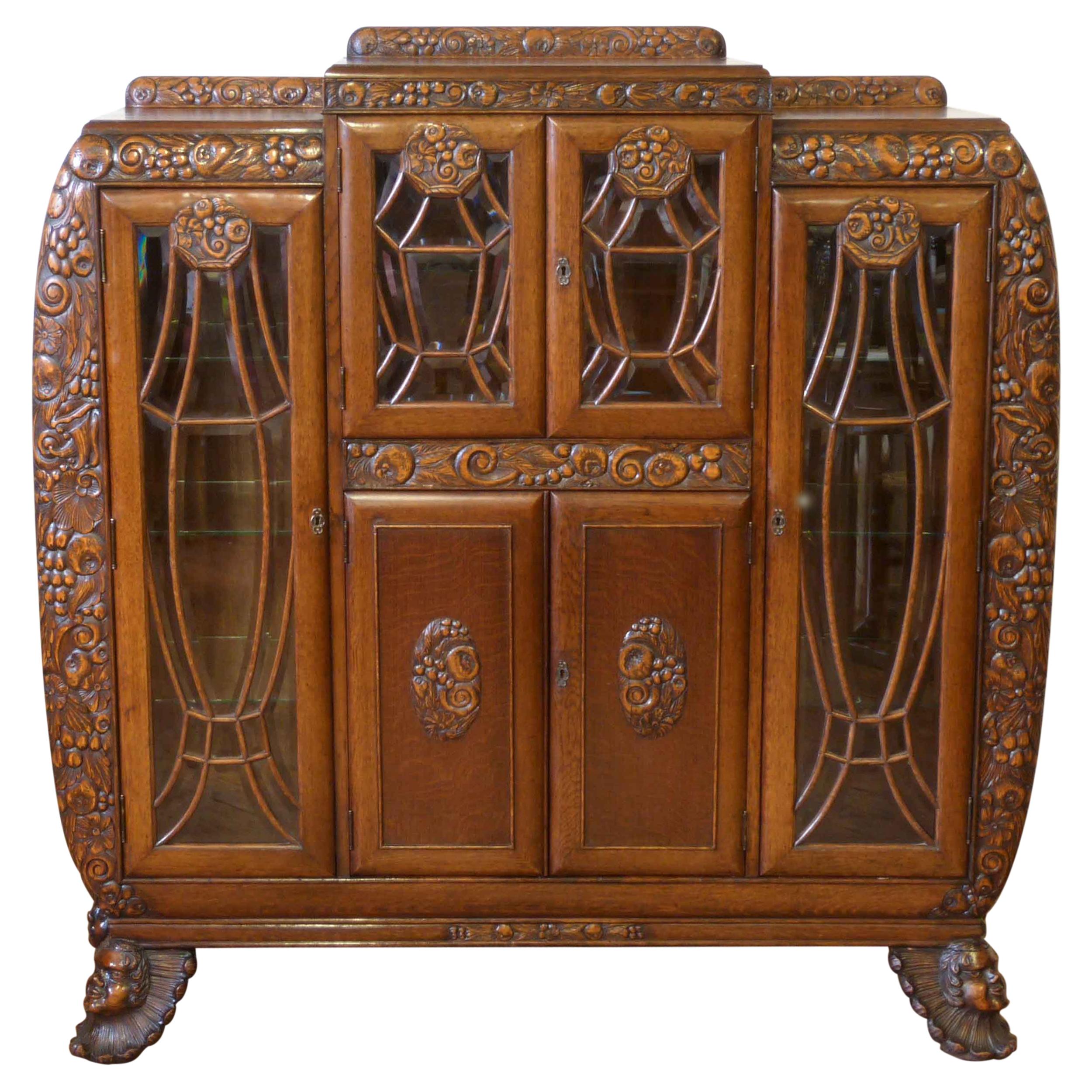 Art Deco Oak Cabinet For Sale