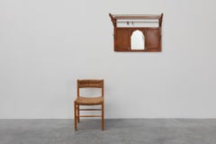 Art Deco oak carved wall coatrack with mirror, France 1920s