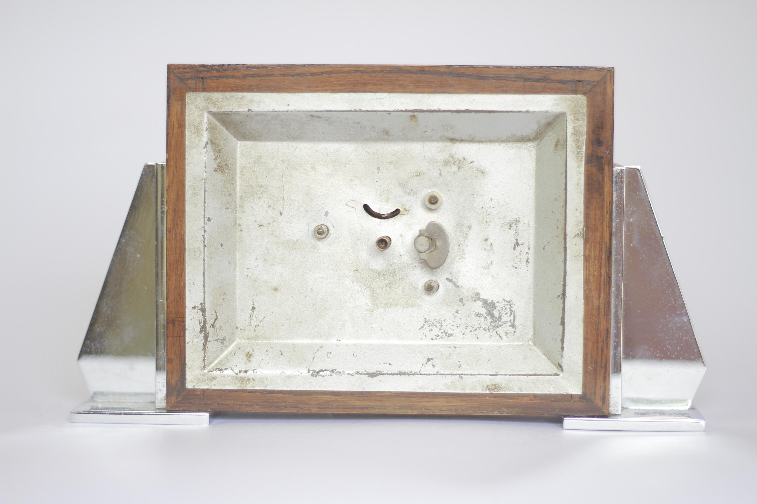 British Art Deco Oak & Chrome Mantel clock For Sale