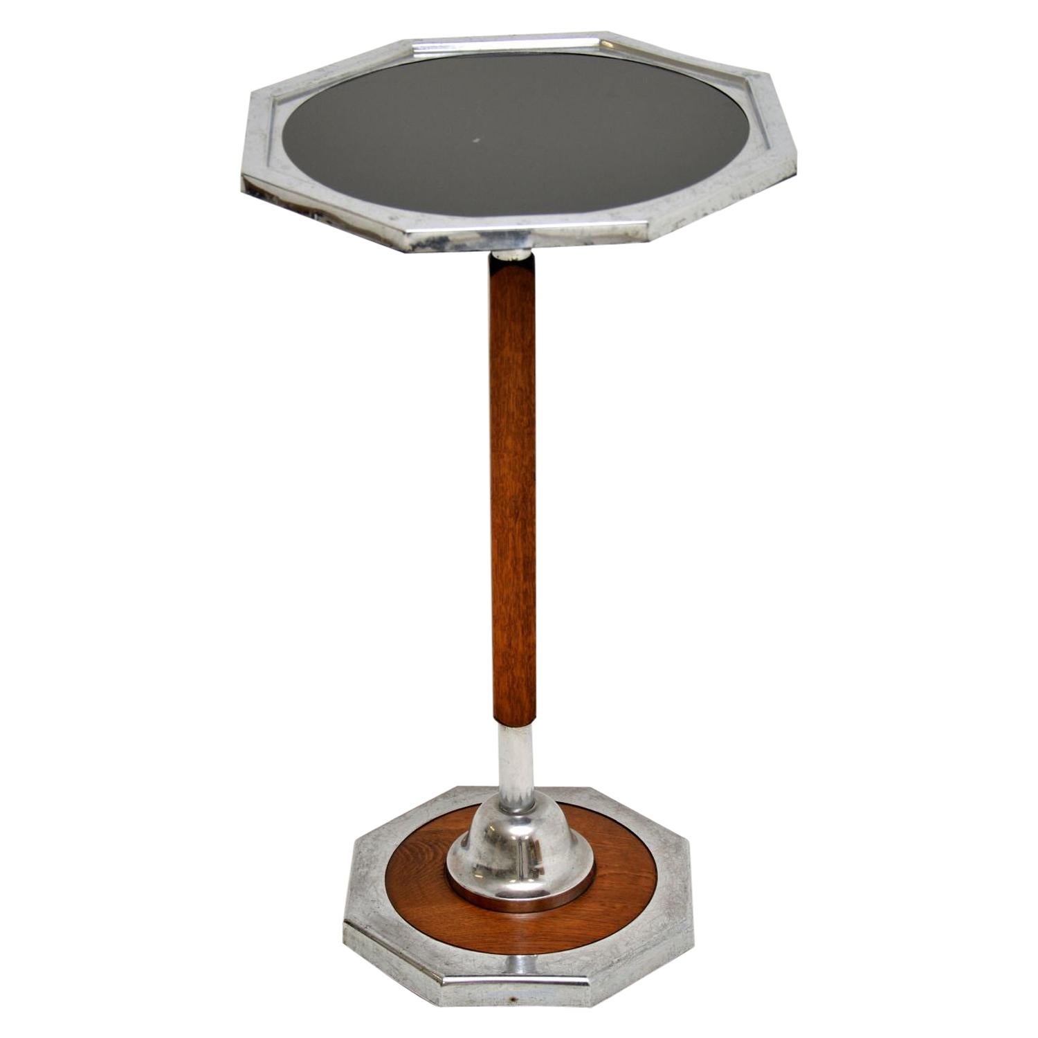 Art Deco Oak & Chrome Occasional Side Table