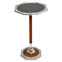 Vintage Art Deco Oak & Chrome Occasional Side Table