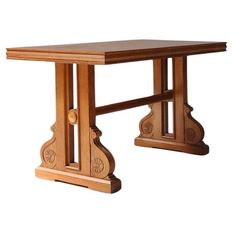 Art Deco Oak Coffee Table with Sculpted Details, Belgium 1940s For Sale