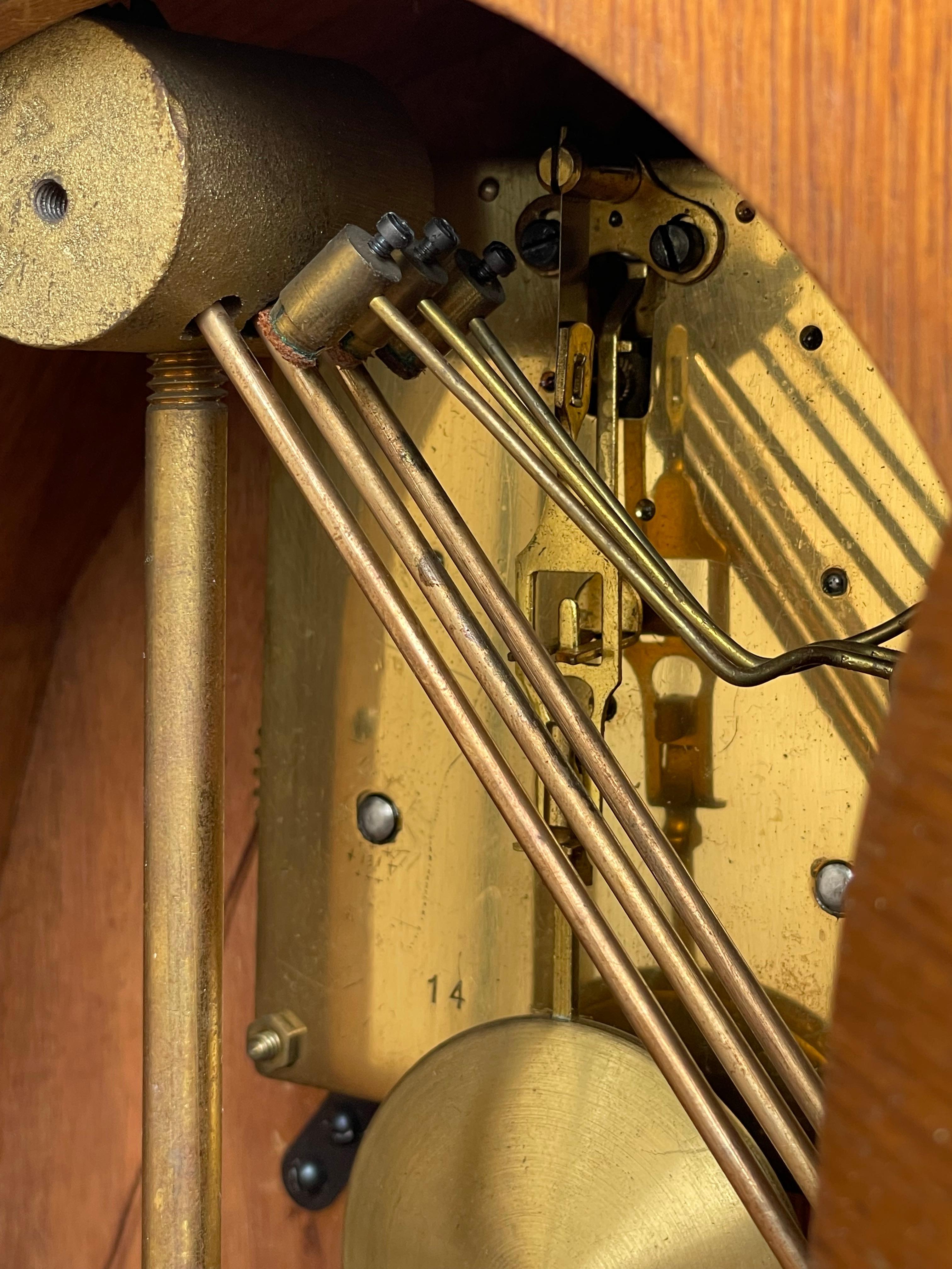 Art Deco Oak & Coromandel Mantel / Desk Clock w. Brass Arms and Dial Face 1920 For Sale 5
