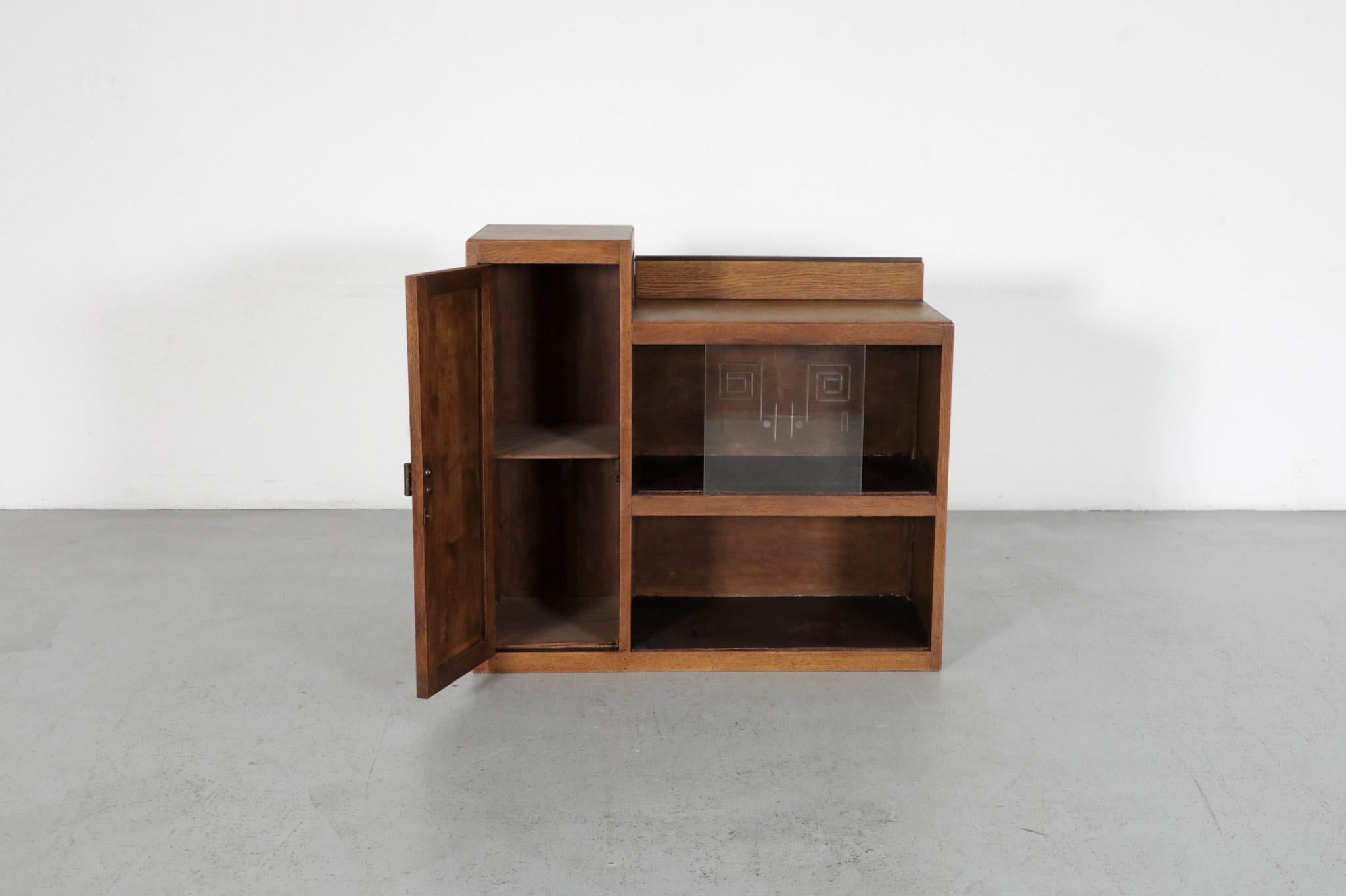 Art Deco Oak Curio Cabinet with Cocobolo Accents and Etched Glass Doors 6