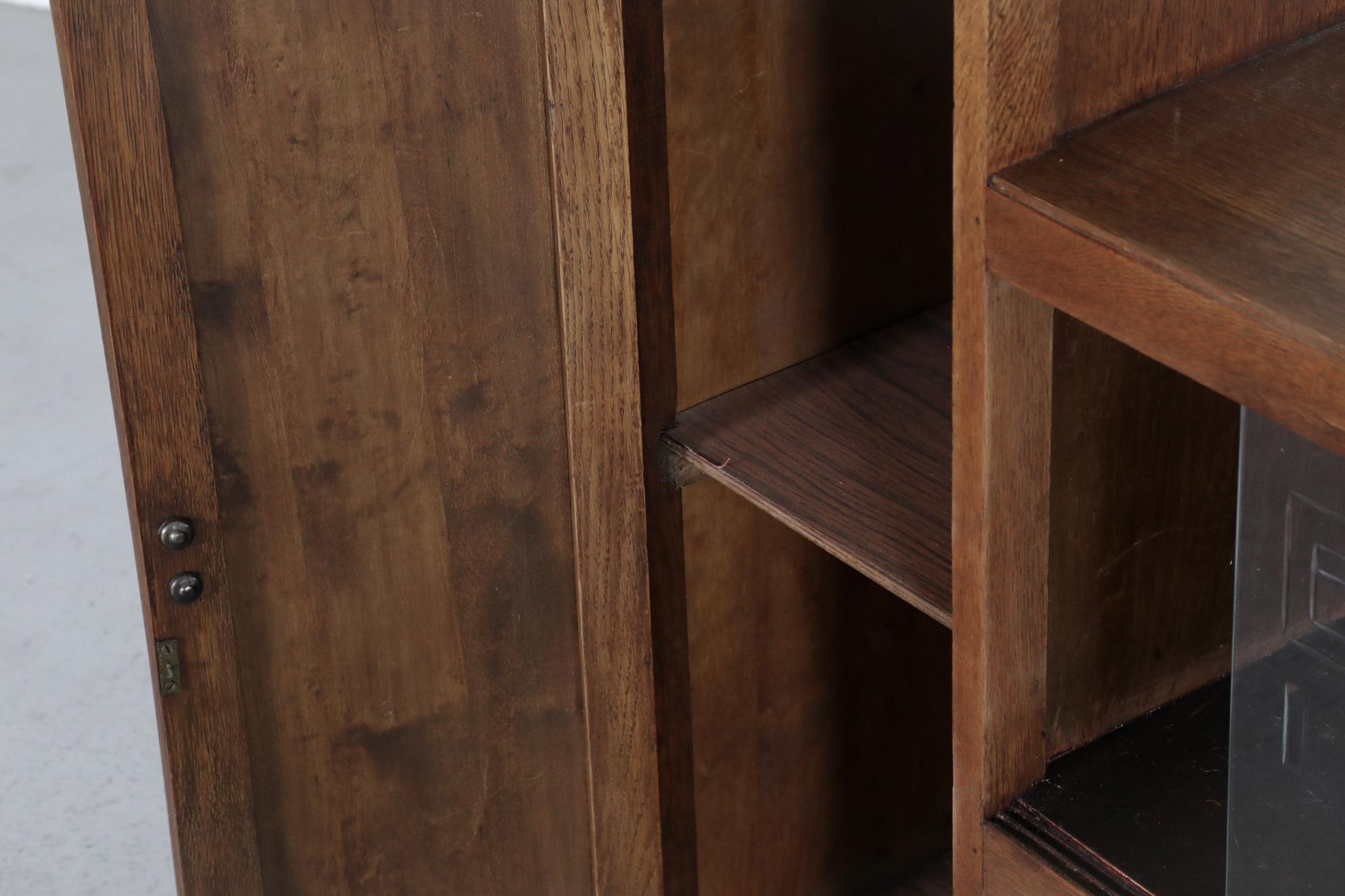 Art Deco Oak Curio Cabinet with Cocobolo Accents and Etched Glass Doors 8