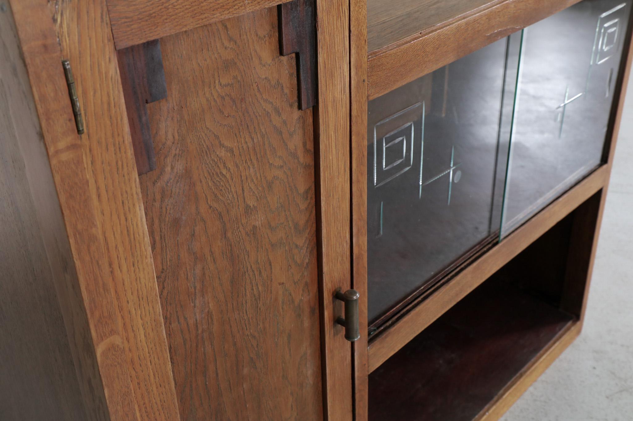 Art Deco Oak Curio Cabinet with Cocobolo Accents and Etched Glass Doors 12