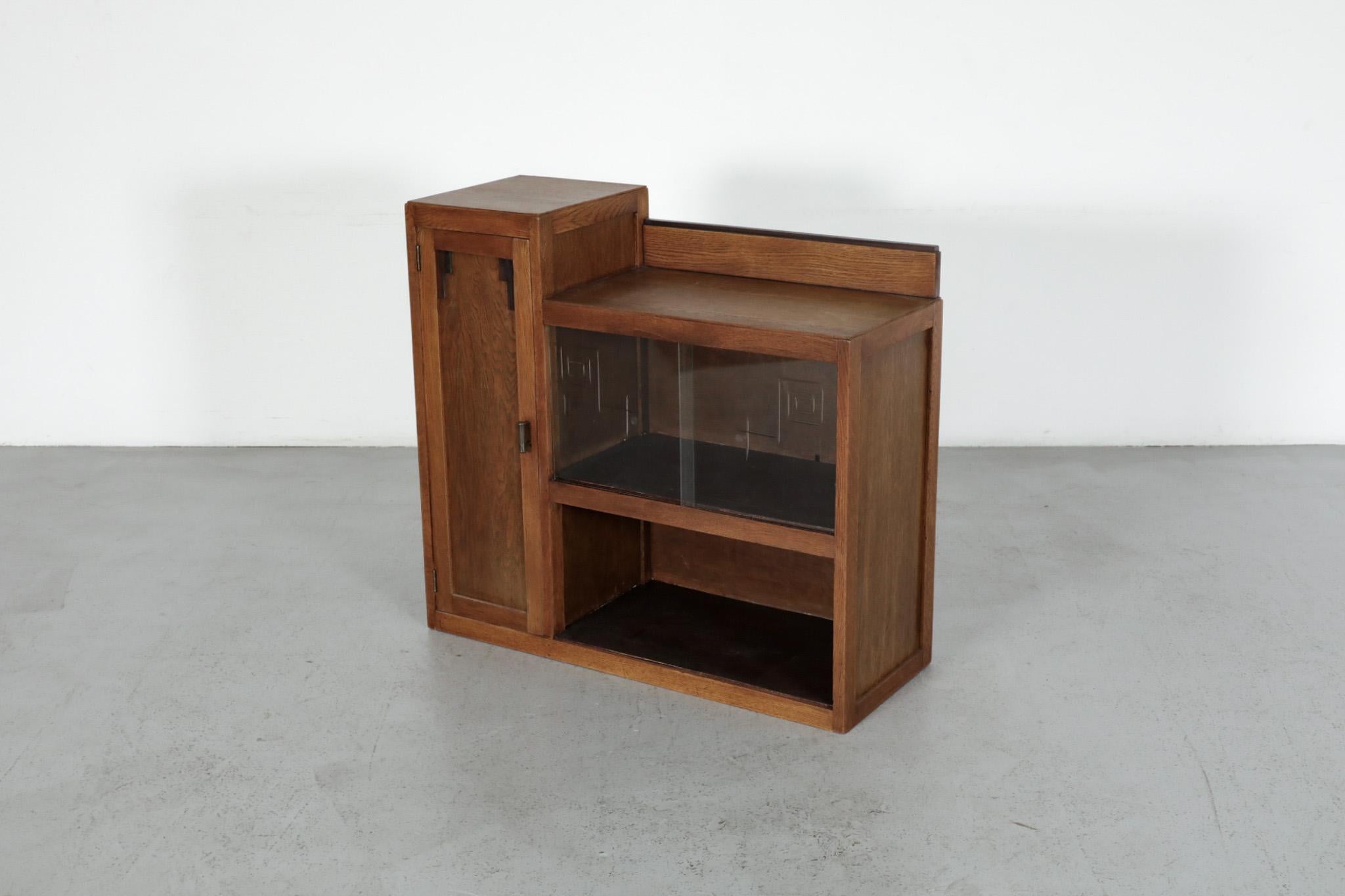 Art Deco Oak Curio Cabinet with Cocobolo Accents and Etched Glass Doors 14