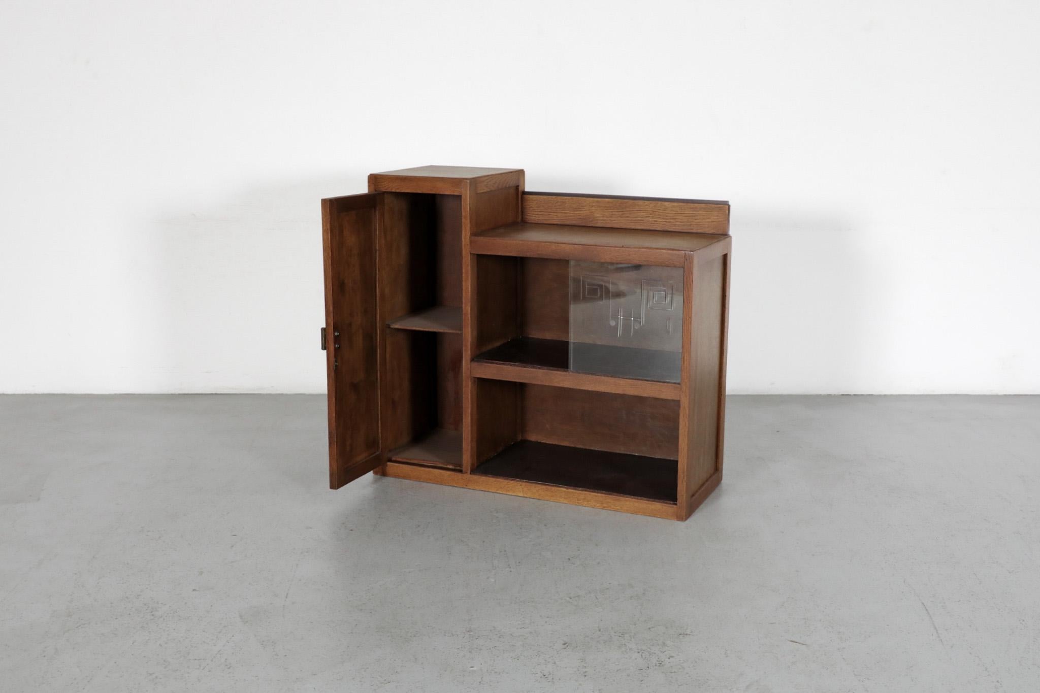 Art Deco Oak Curio Cabinet with Cocobolo Accents and Etched Glass Doors 1