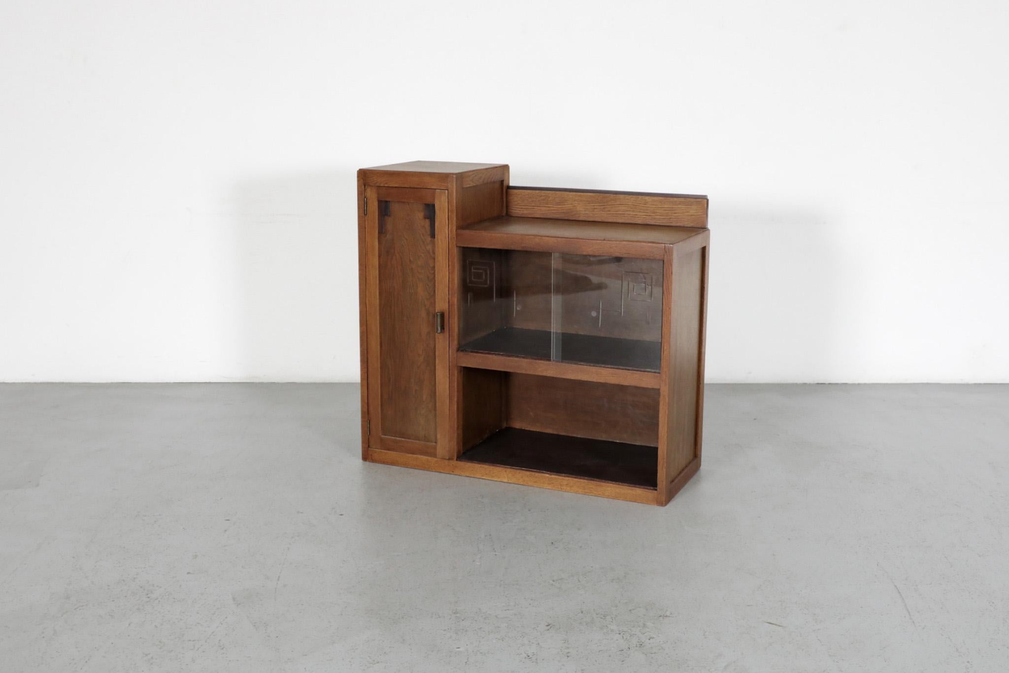 Art Deco Oak Curio Cabinet with Cocobolo Accents and Etched Glass Doors 2