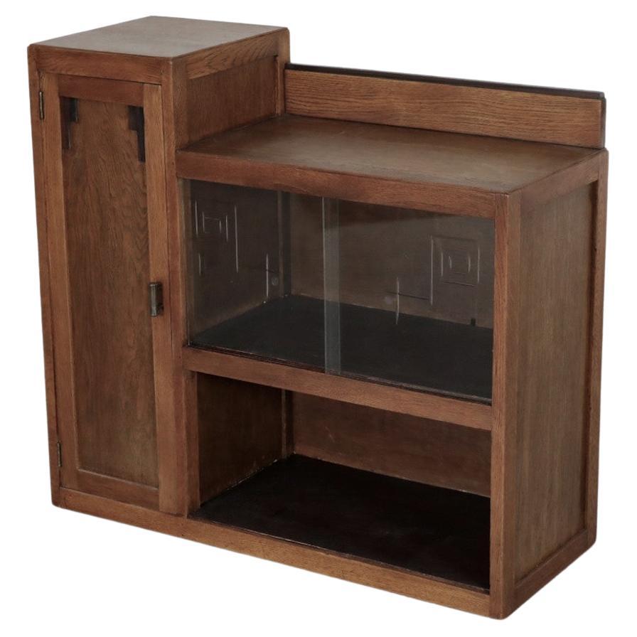 Art Deco Oak Curio Cabinet with Cocobolo Accents and Etched Glass Doors