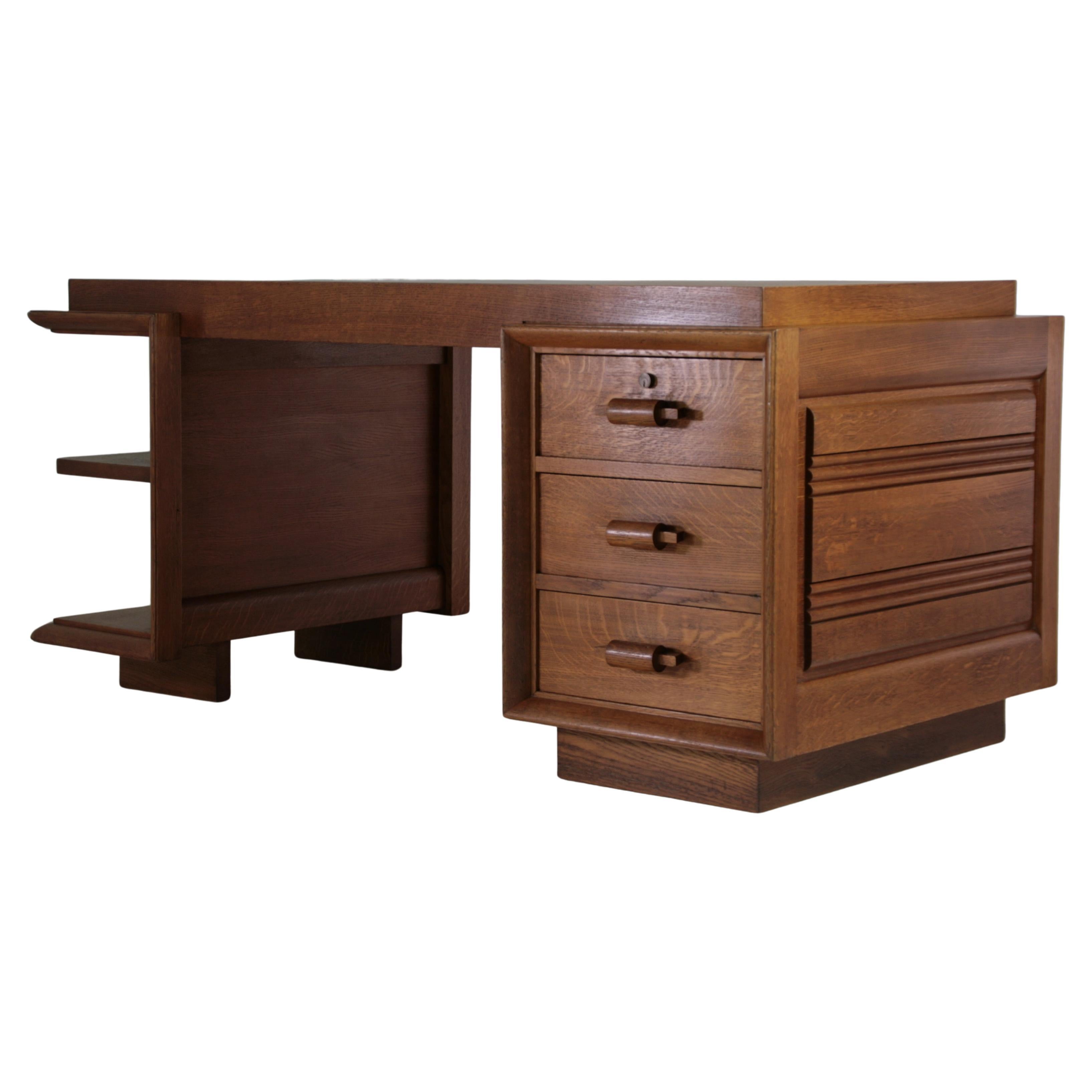 Art Deco oak desk by Charles Dudouyt, France 1940s