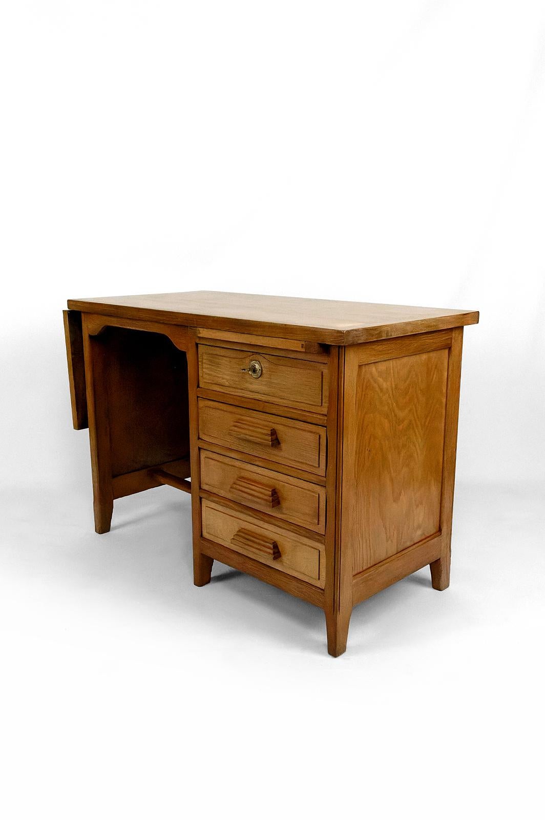 Wood Art Deco oak desk, France, Circa 1940 For Sale