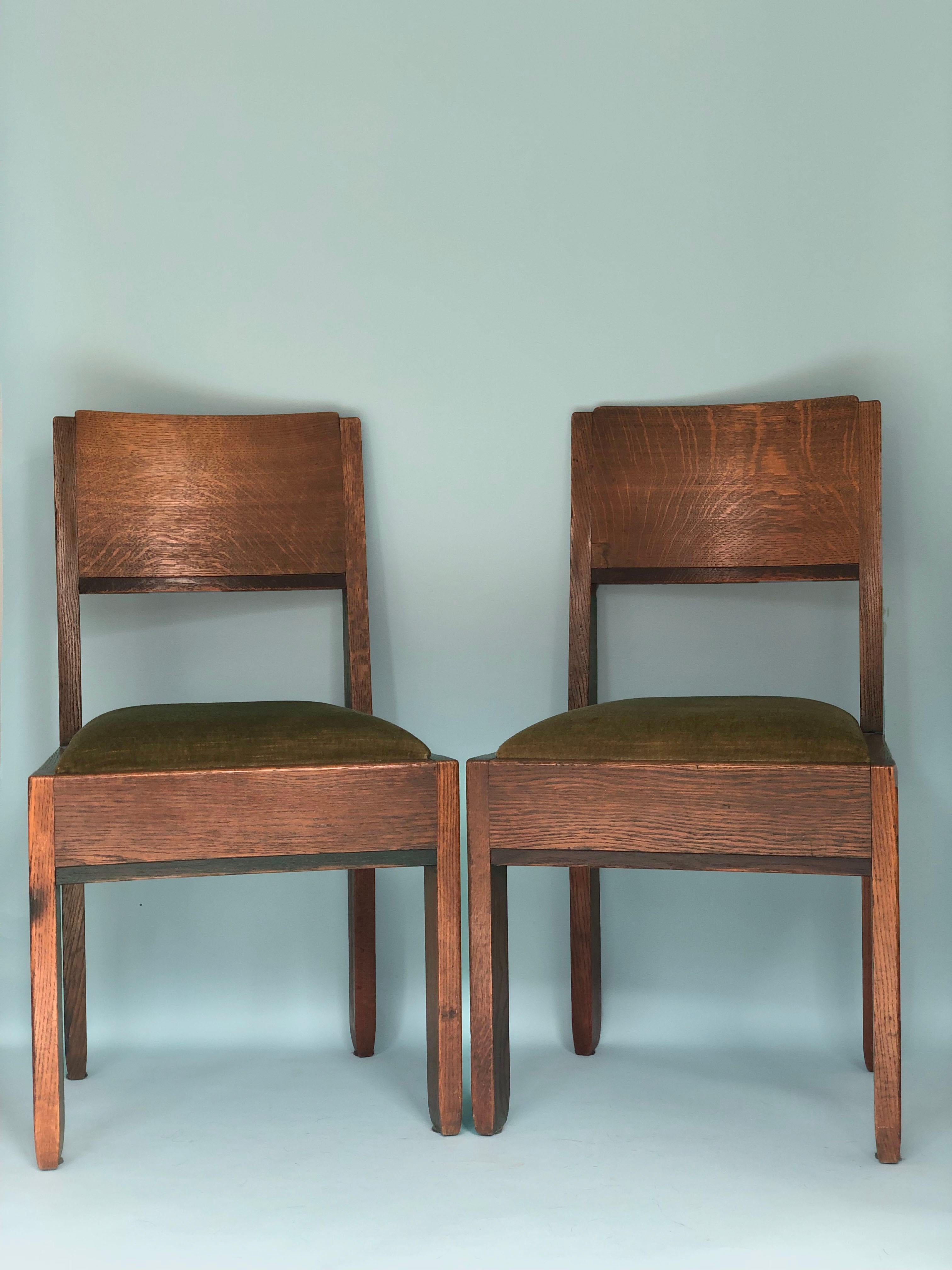 Amsterdam School ON HOLD Art Deco Oak Dining Chairs by J.A. Muntendam for L.O.V. Oosterbeek 1920s