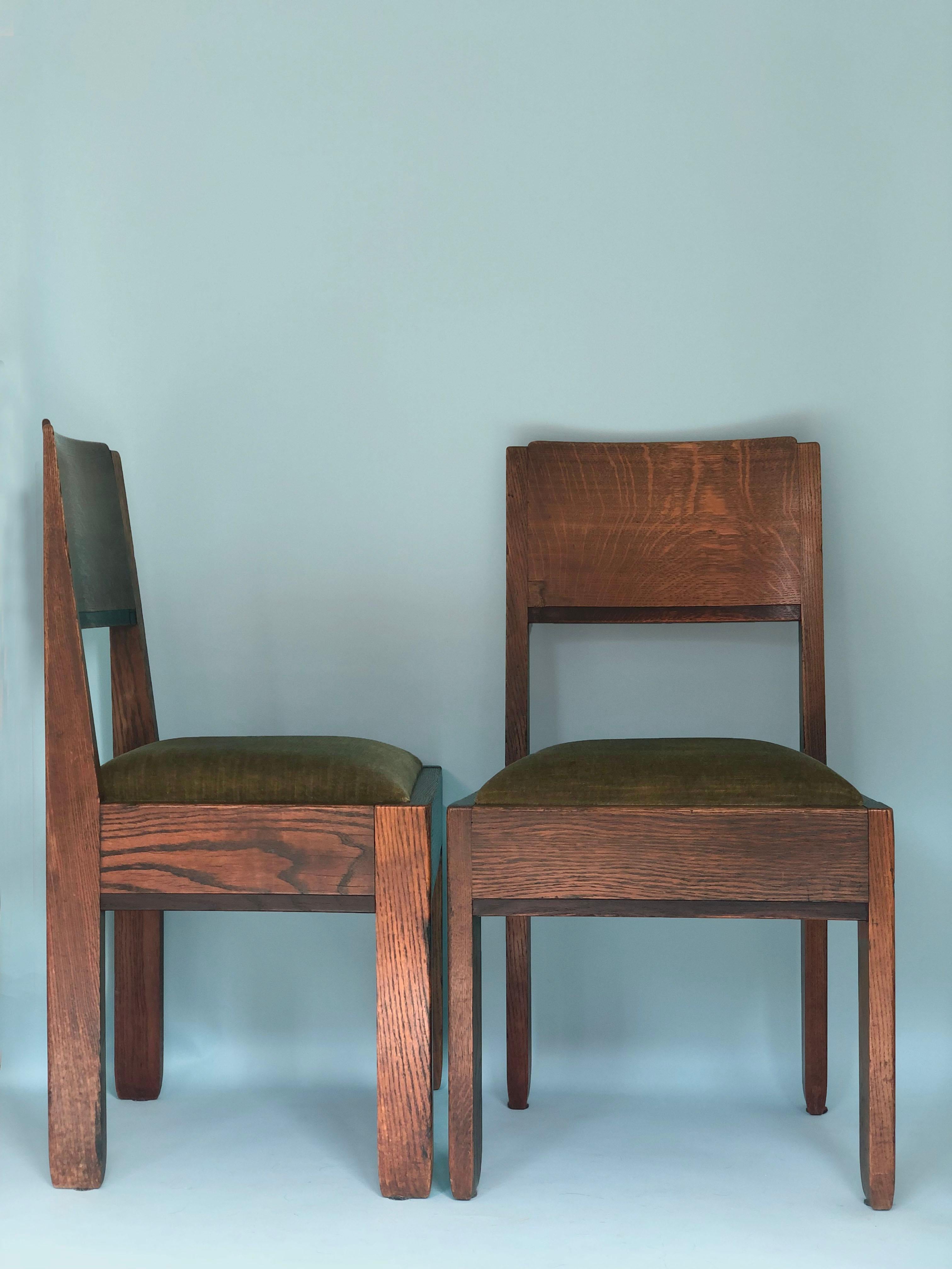 Early 20th Century ON HOLD Art Deco Oak Dining Chairs by J.A. Muntendam for L.O.V. Oosterbeek 1920s