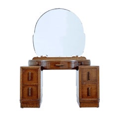 old vanity with round mirror Art Deco Oak Dressing Table with Mirror