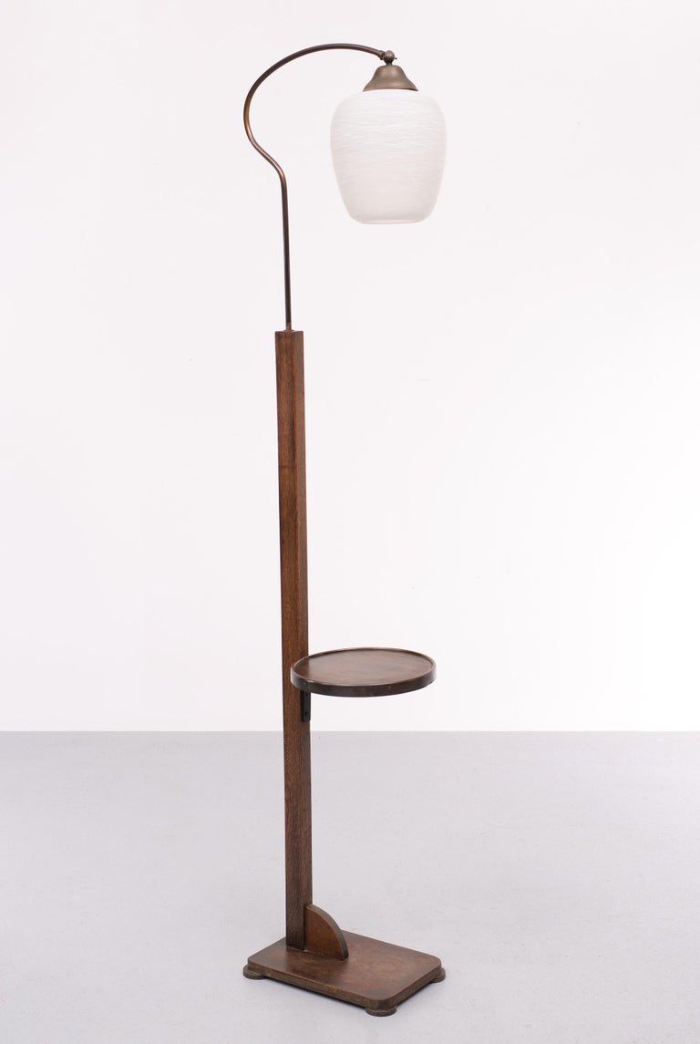Art Deco Oak Floor Lamp with Table 1930s Holland For Sale at 1stDibs