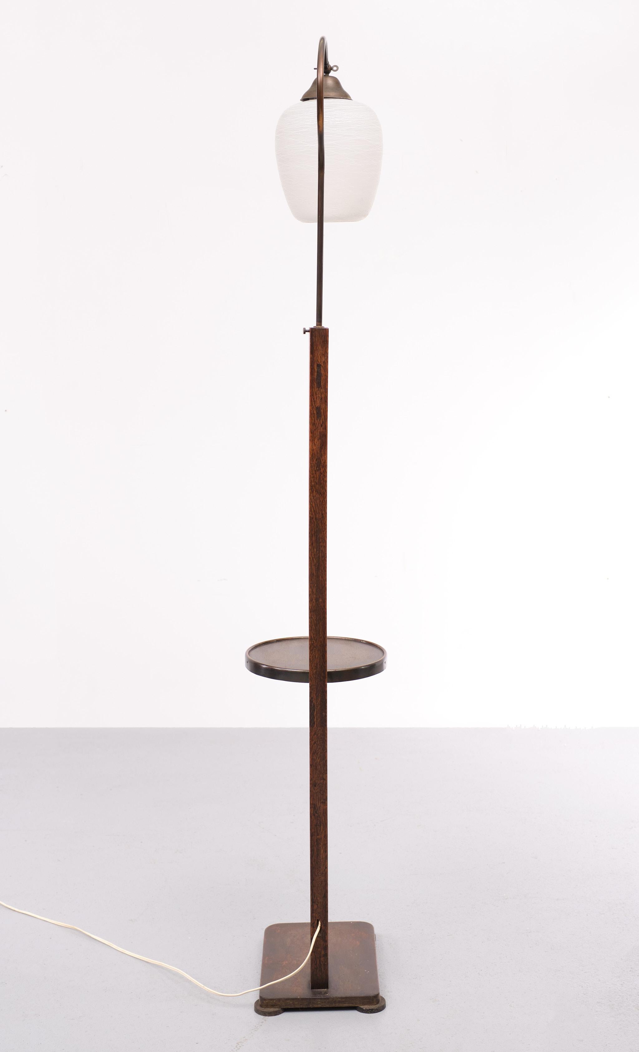 Mid-20th Century Art Deco Oak Floor Lamp with Table 1930s Holland