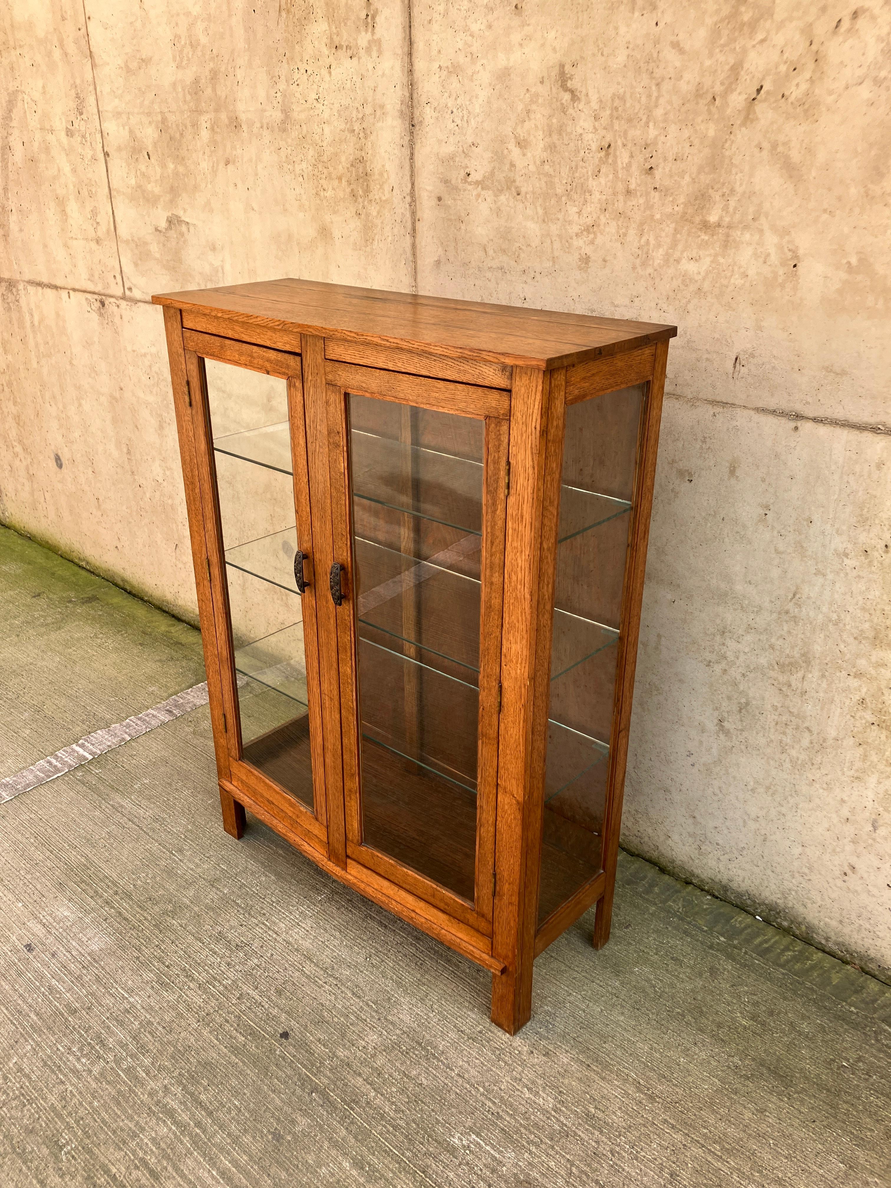 Art Deco Oak Glazed Display Cabinet with Glass Shelves  For Sale 7