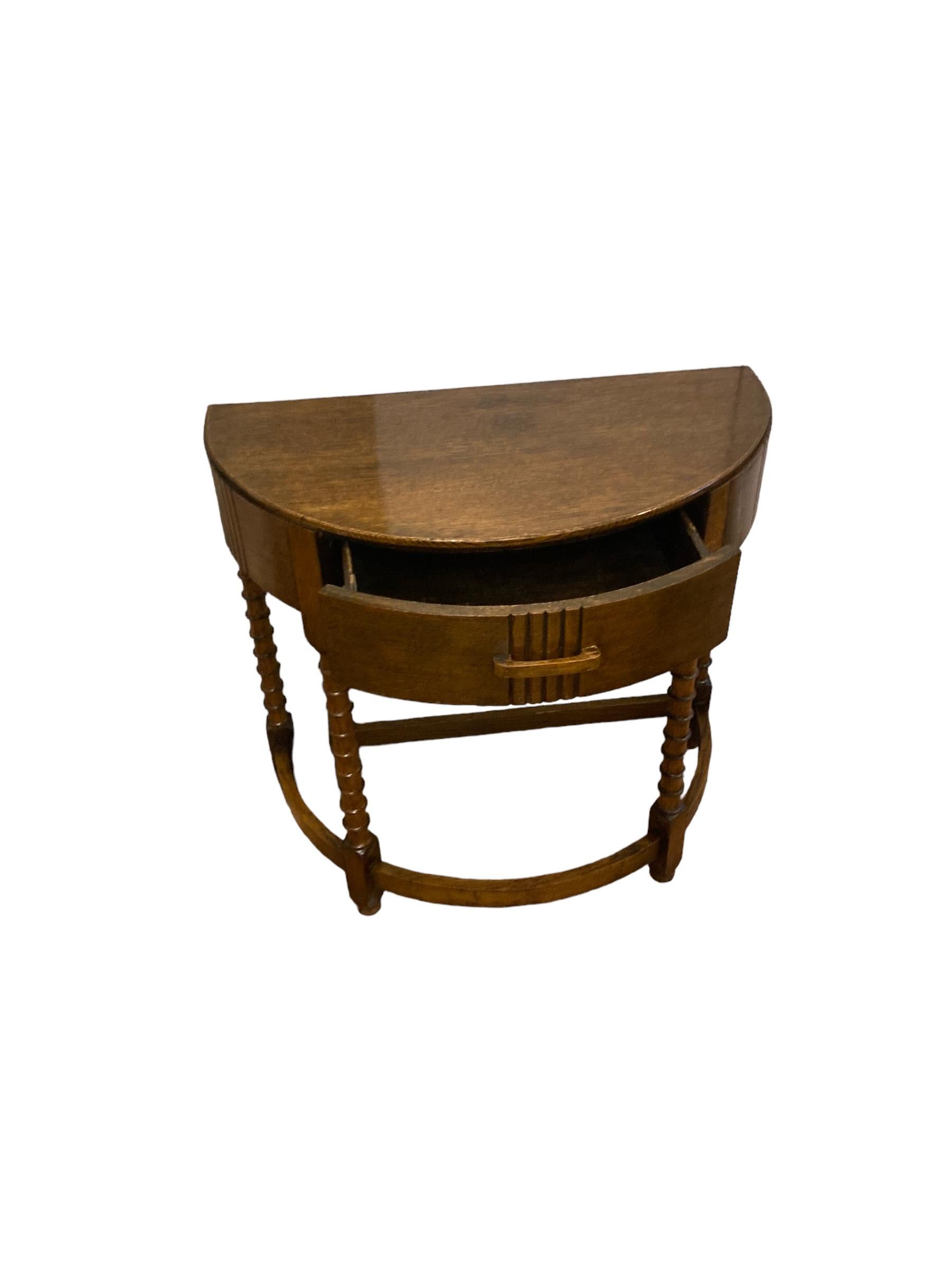 Carved Art Deco Oak Half Moon Hall or Side Table
